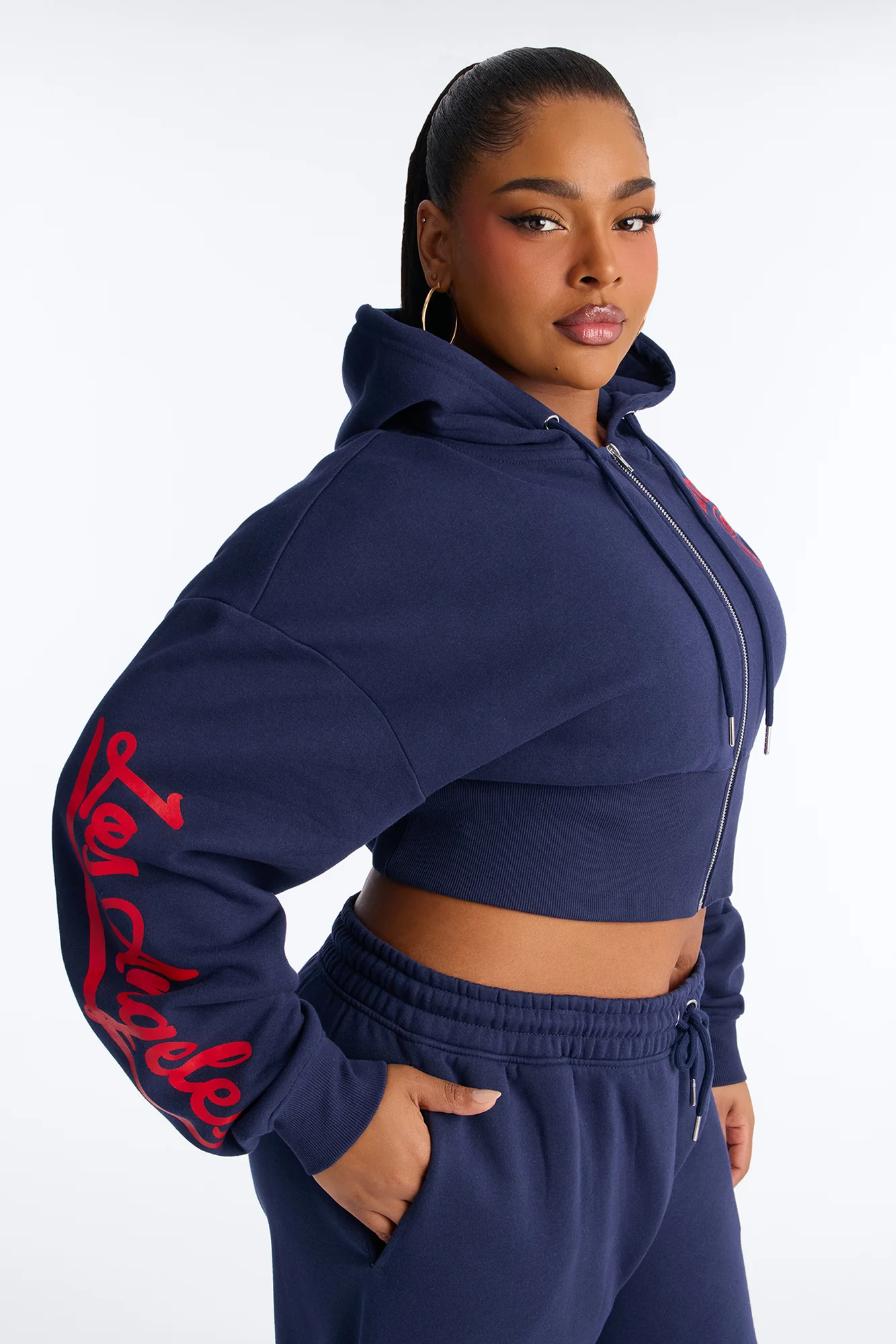 NBA LA Clippers Cropped Fleece Full Zip Hoodie - Navy - Image 8