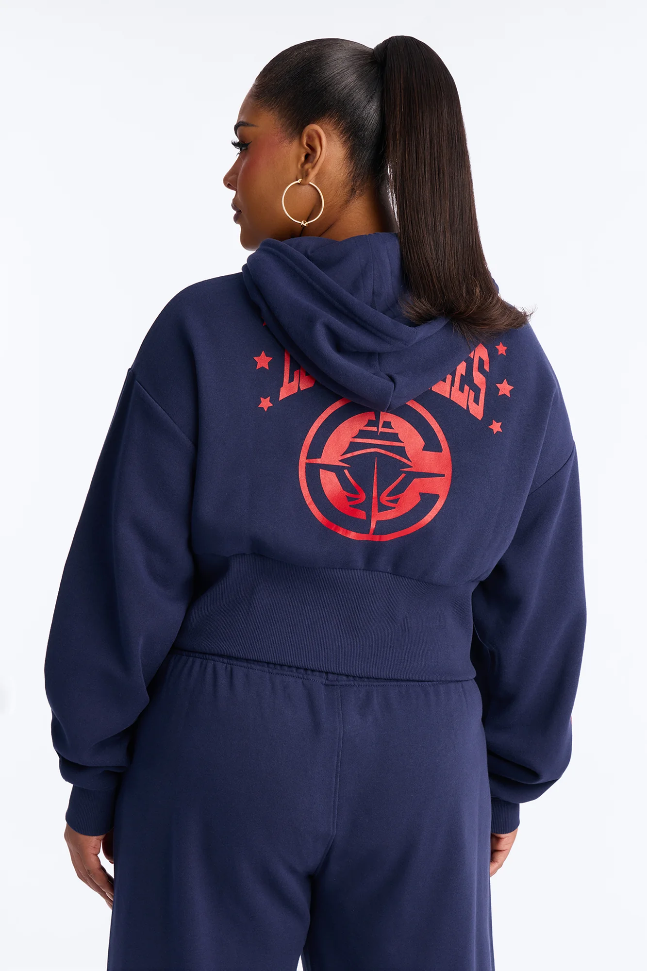 NBA LA Clippers Cropped Fleece Full Zip Hoodie - Navy - Image 9