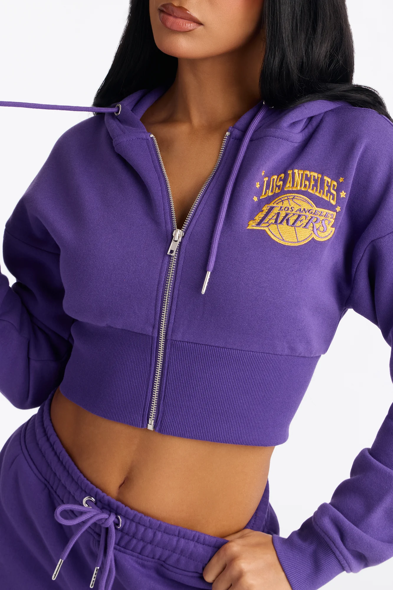 NBA LA Lakers Cropped Fleece Full Zip Hoodie - Purple - Image 3
