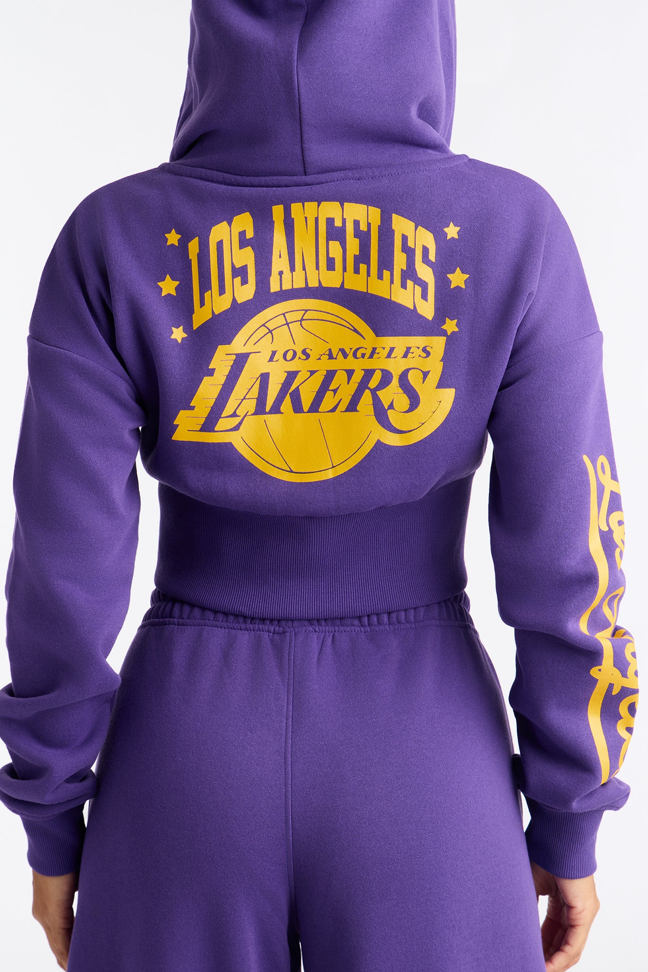 NBA LA Lakers Cropped Fleece Full Zip Hoodie - Purple - Image 4