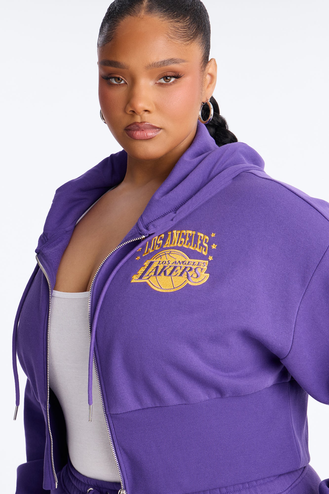 NBA LA Lakers Cropped Fleece Full Zip Hoodie - Purple - Image 6