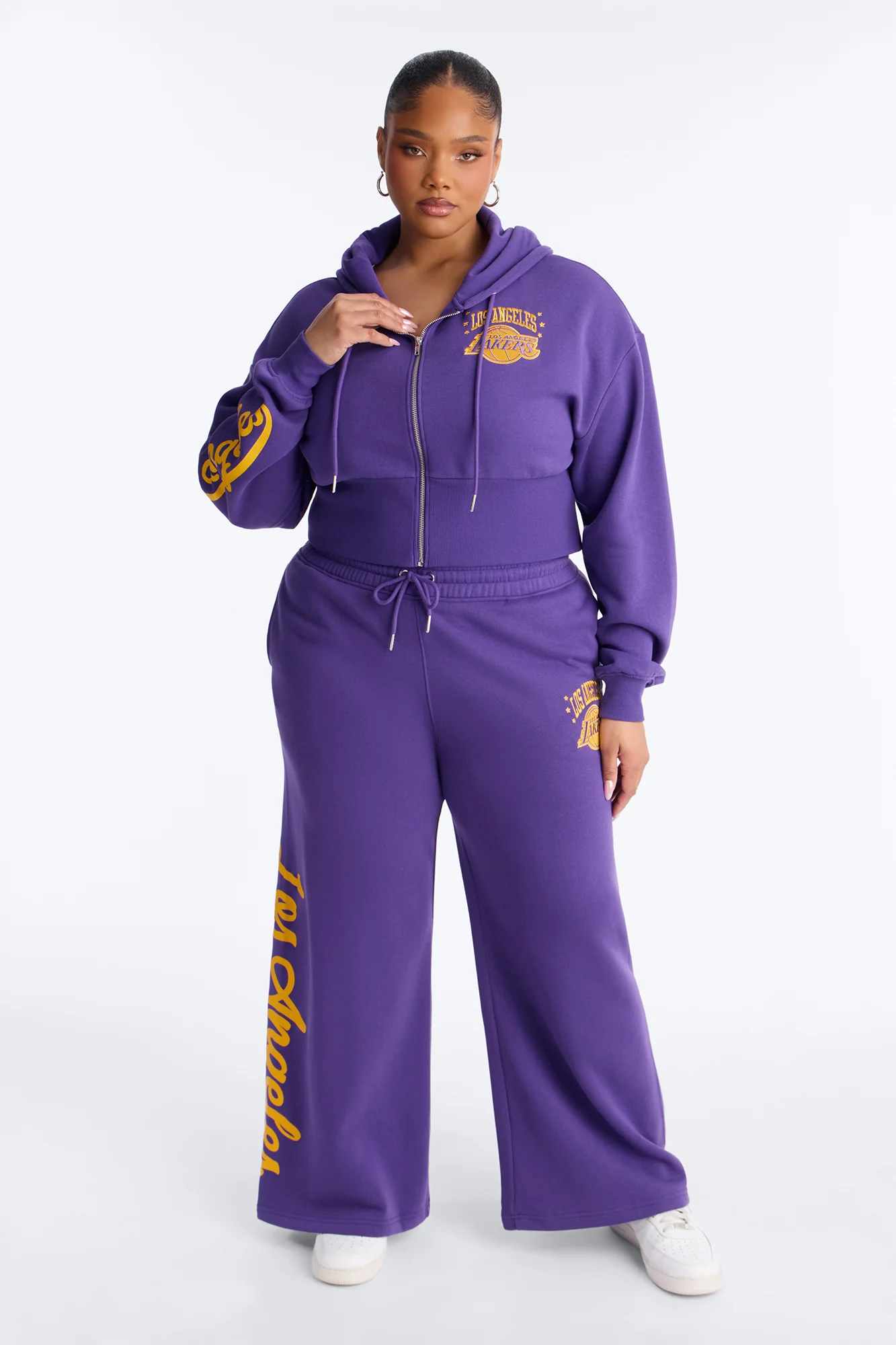NBA LA Lakers Cropped Fleece Full Zip Hoodie - Purple - Image 7