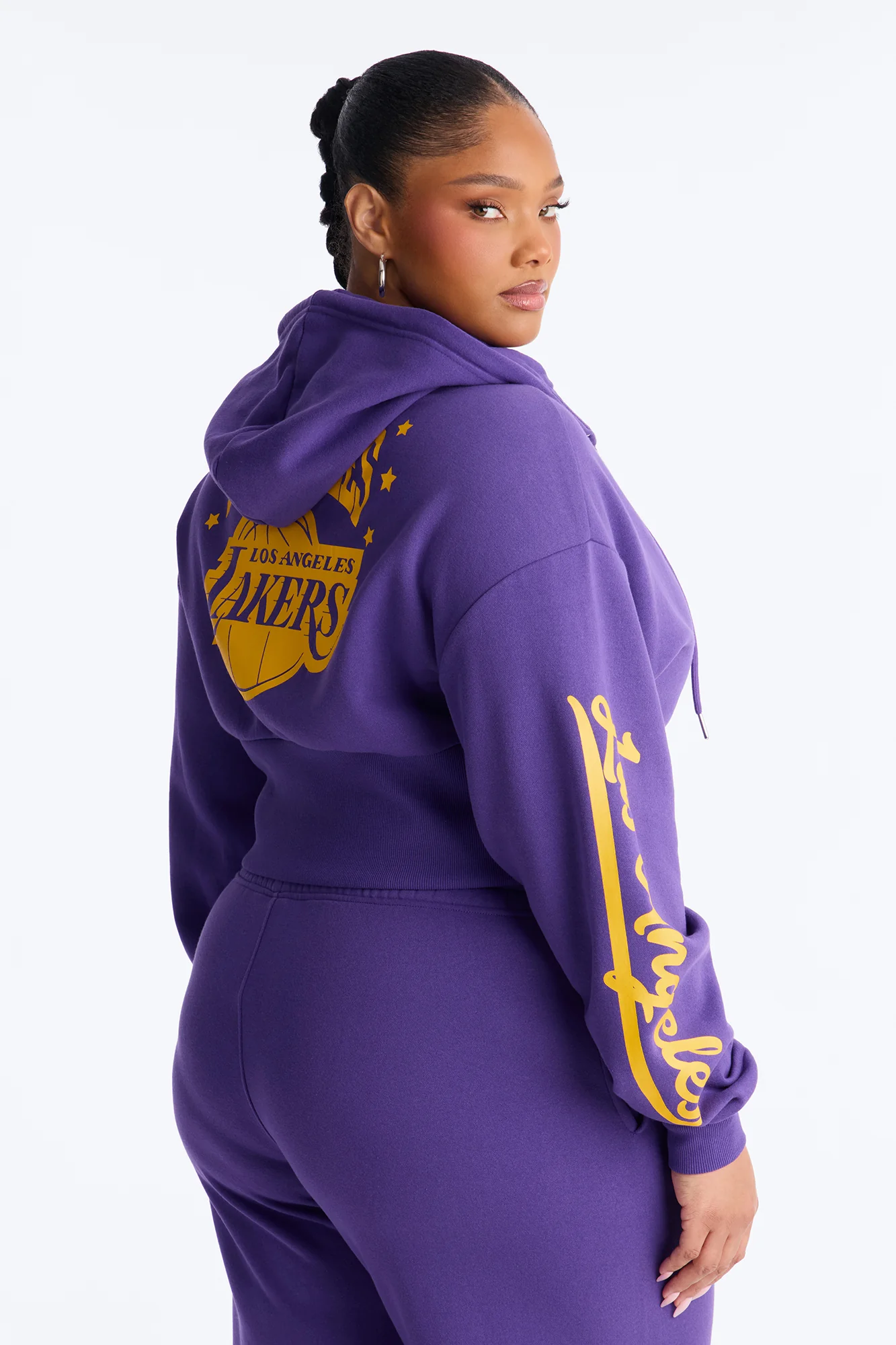 NBA LA Lakers Cropped Fleece Full Zip Hoodie - Purple - Image 8