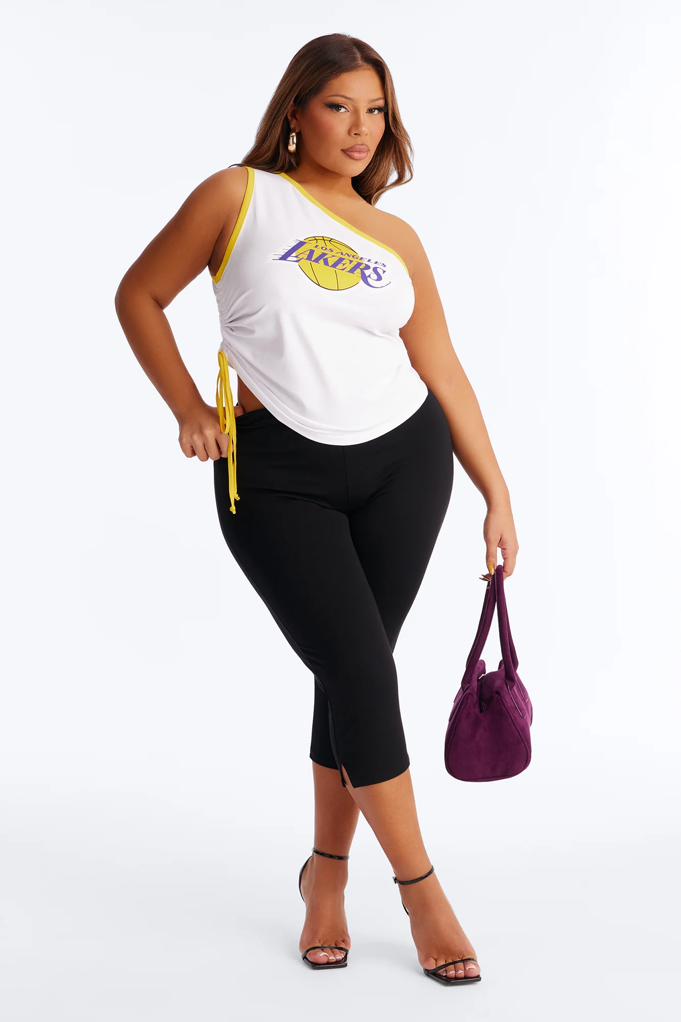 NBA LA Lakers One Shoulder Top - White - Image 6