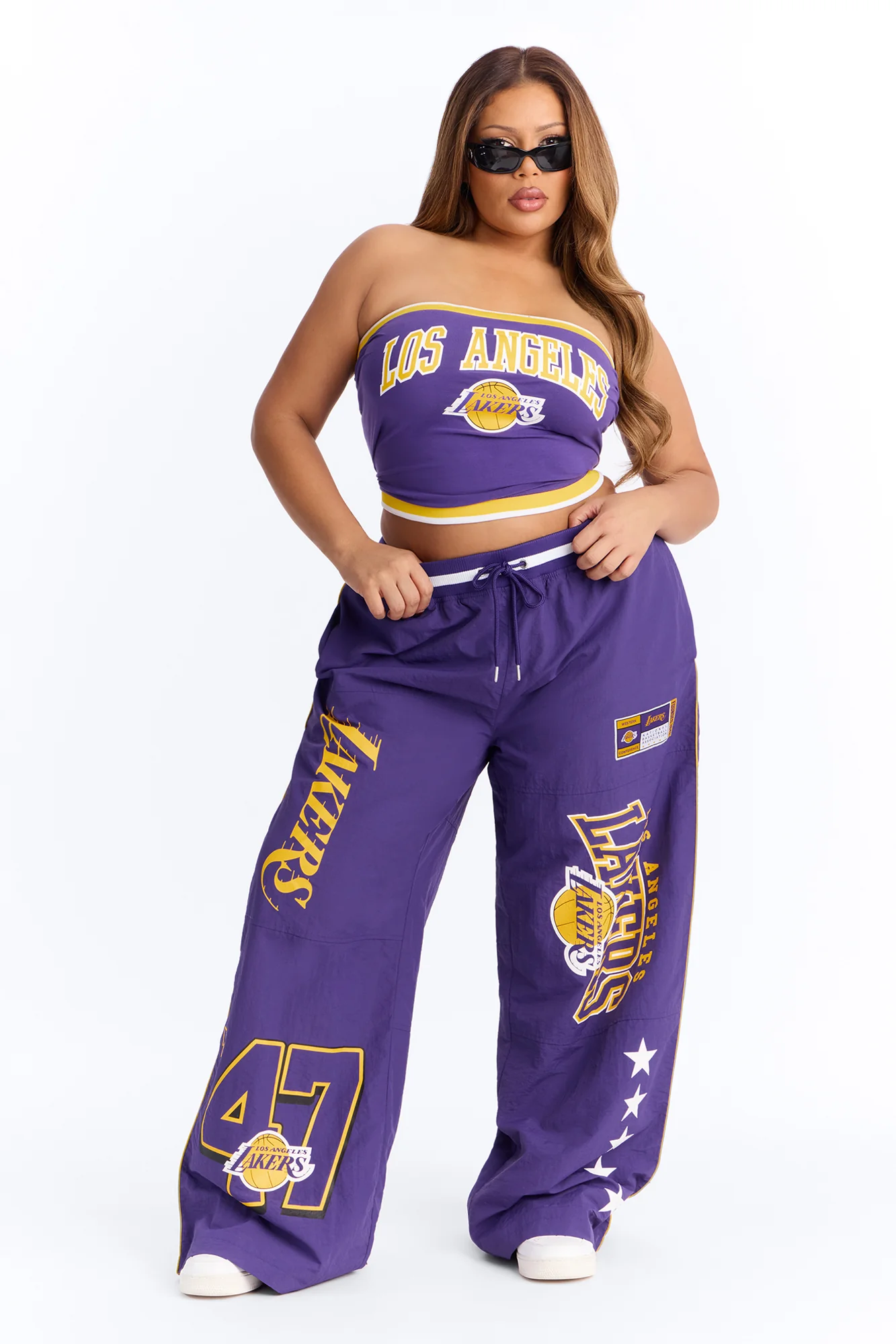 NBA LA Lakers Patchwork Cargo Wide Leg Pant - Purple - Image 4