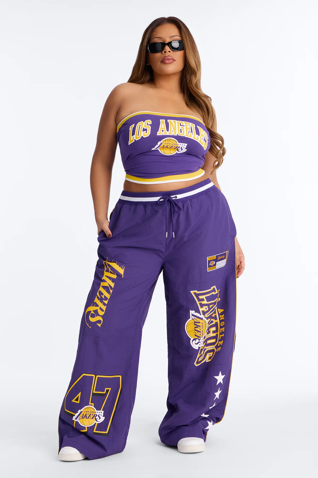 NBA LA Lakers Patchwork Tube Top - Purple - Image 6