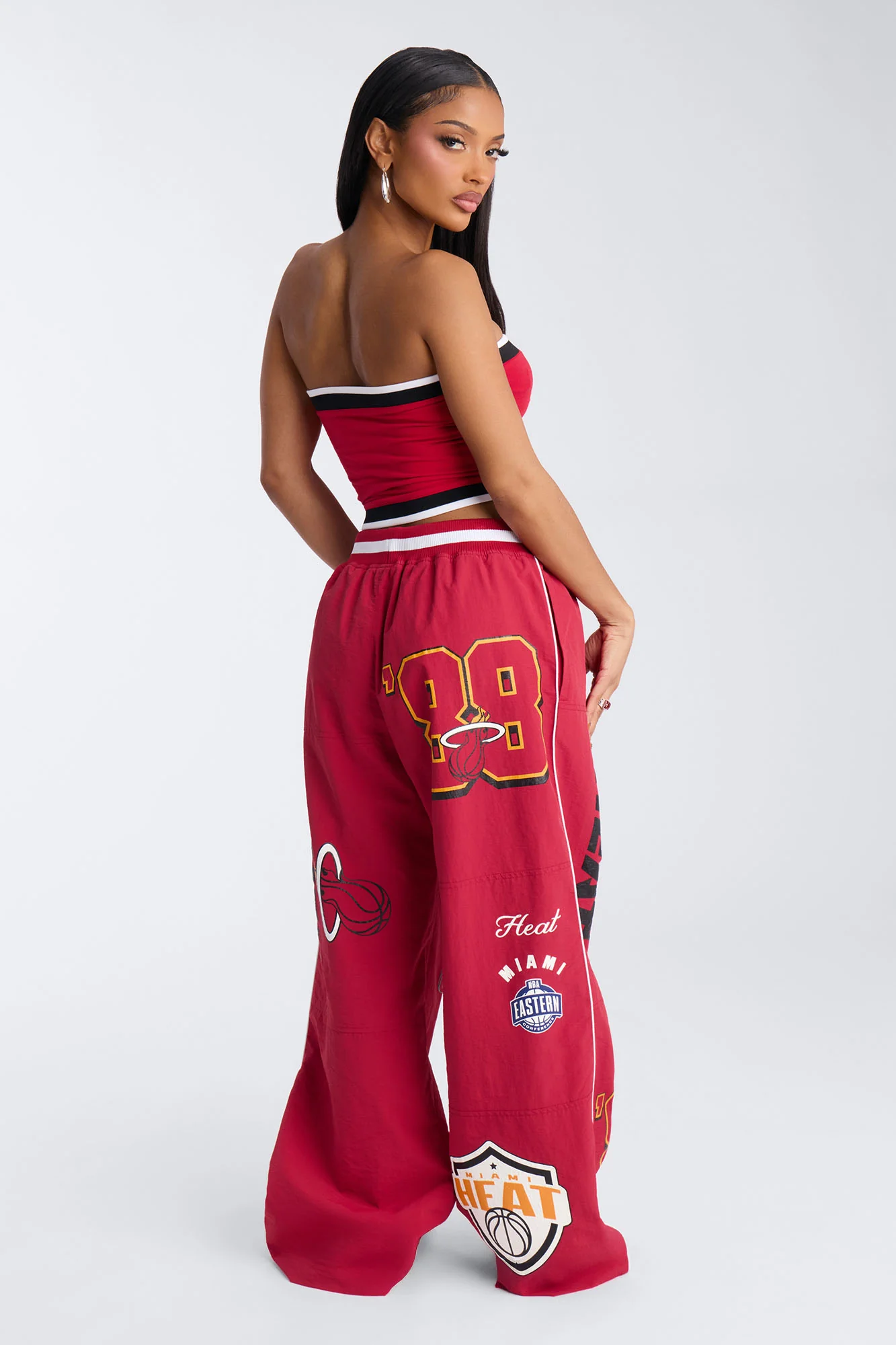 NBA Miami Heat Patchwork Cargo Wide Leg Pant - Red - Image 8