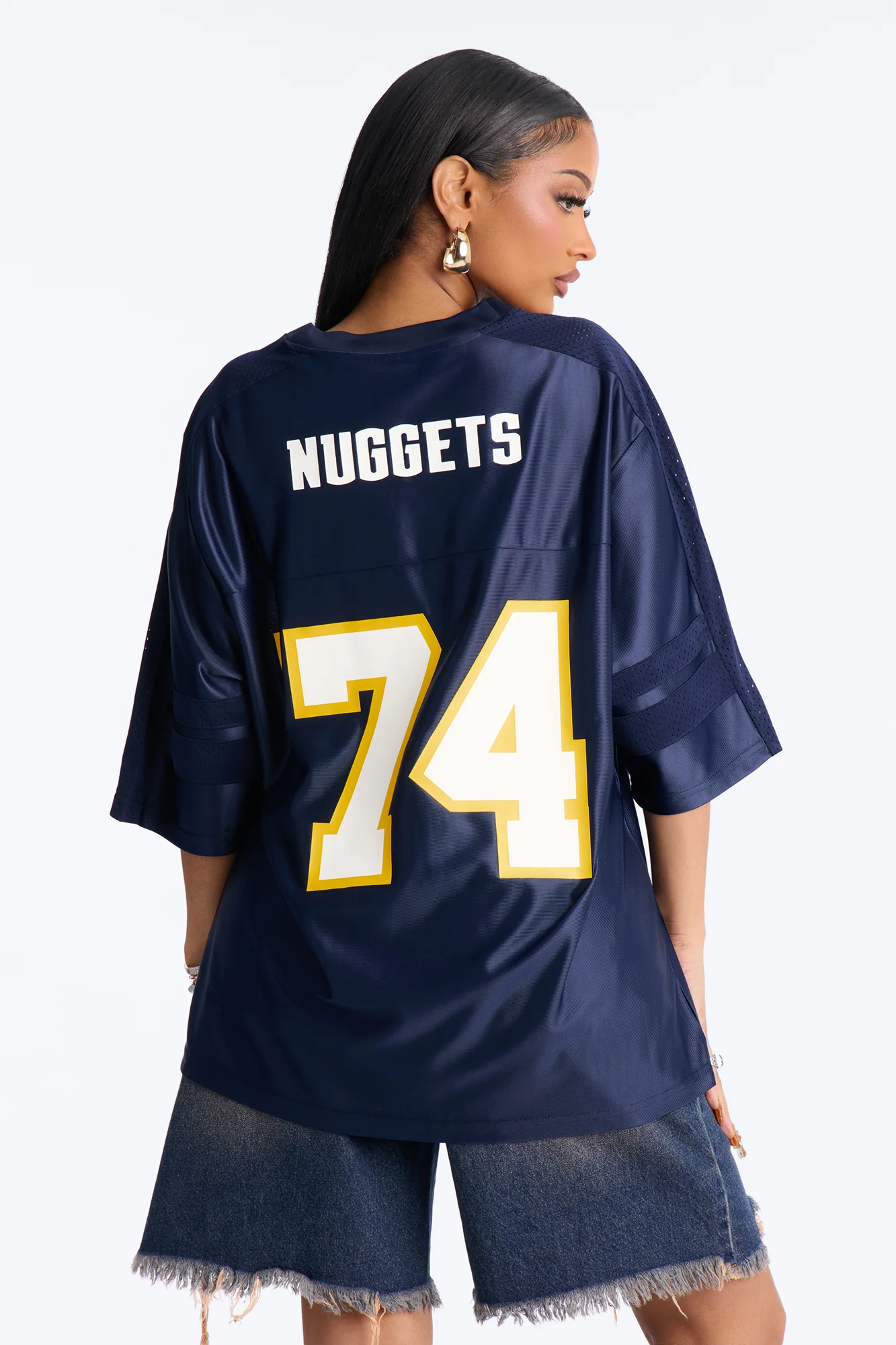 NBA Nuggets Oversized Mesh Tee - Navy - Image 5