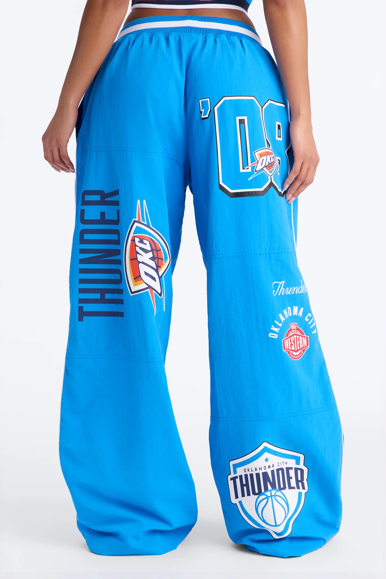 NBA OKC Thunder Patchwork Cargo Wide Leg Pant - Blue - Image 4
