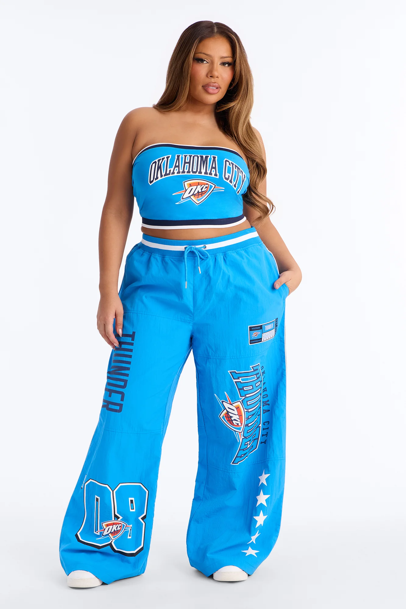 NBA OKC Thunder Patchwork Cargo Wide Leg Pant - Blue - Image 5