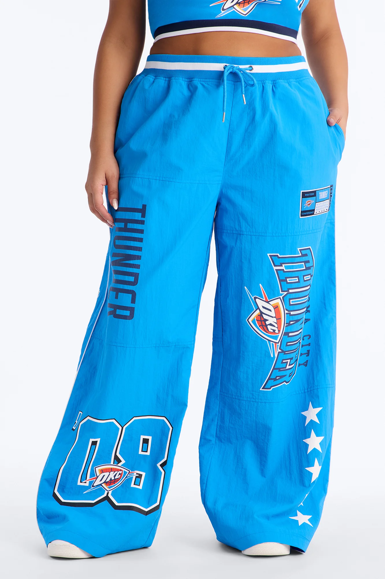 NBA OKC Thunder Patchwork Cargo Wide Leg Pant - Blue - Image 6
