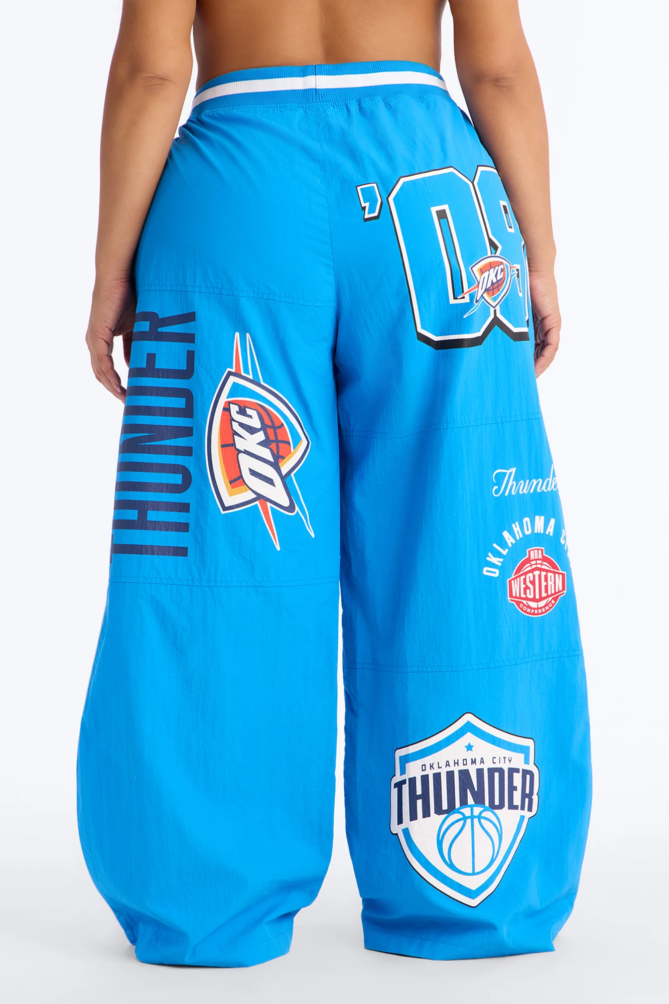 NBA OKC Thunder Patchwork Cargo Wide Leg Pant - Blue - Image 7