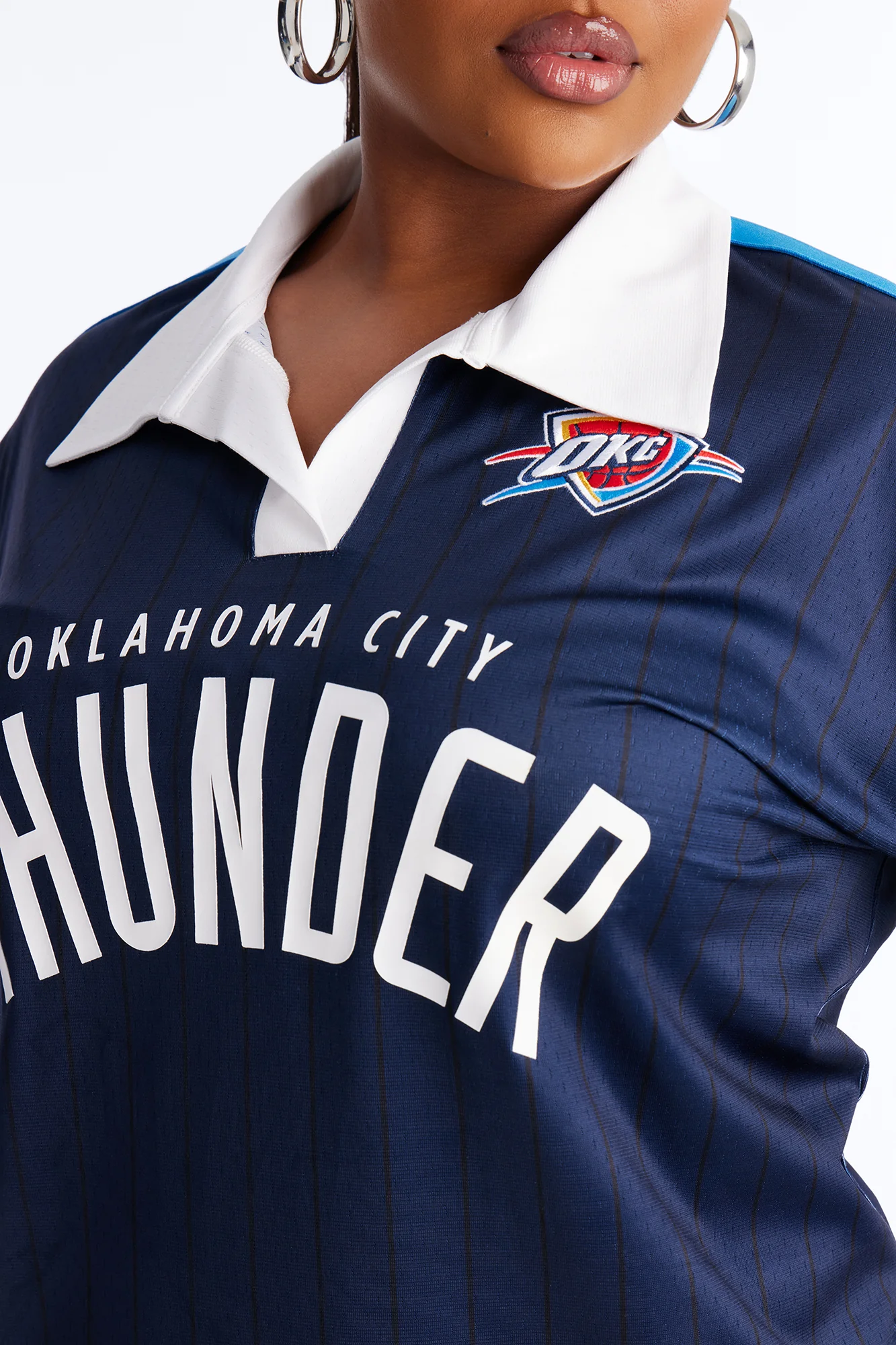 NBA OKC Thunder Pinstripe Long Sleeve Top - Navy - Image 7