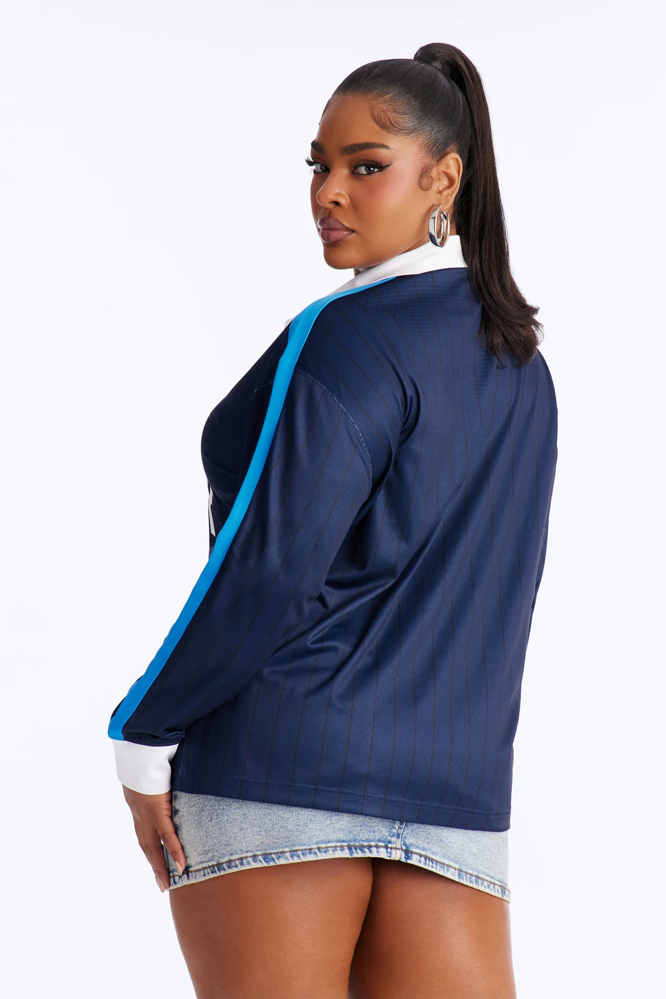 NBA OKC Thunder Pinstripe Long Sleeve Top - Navy - Image 8