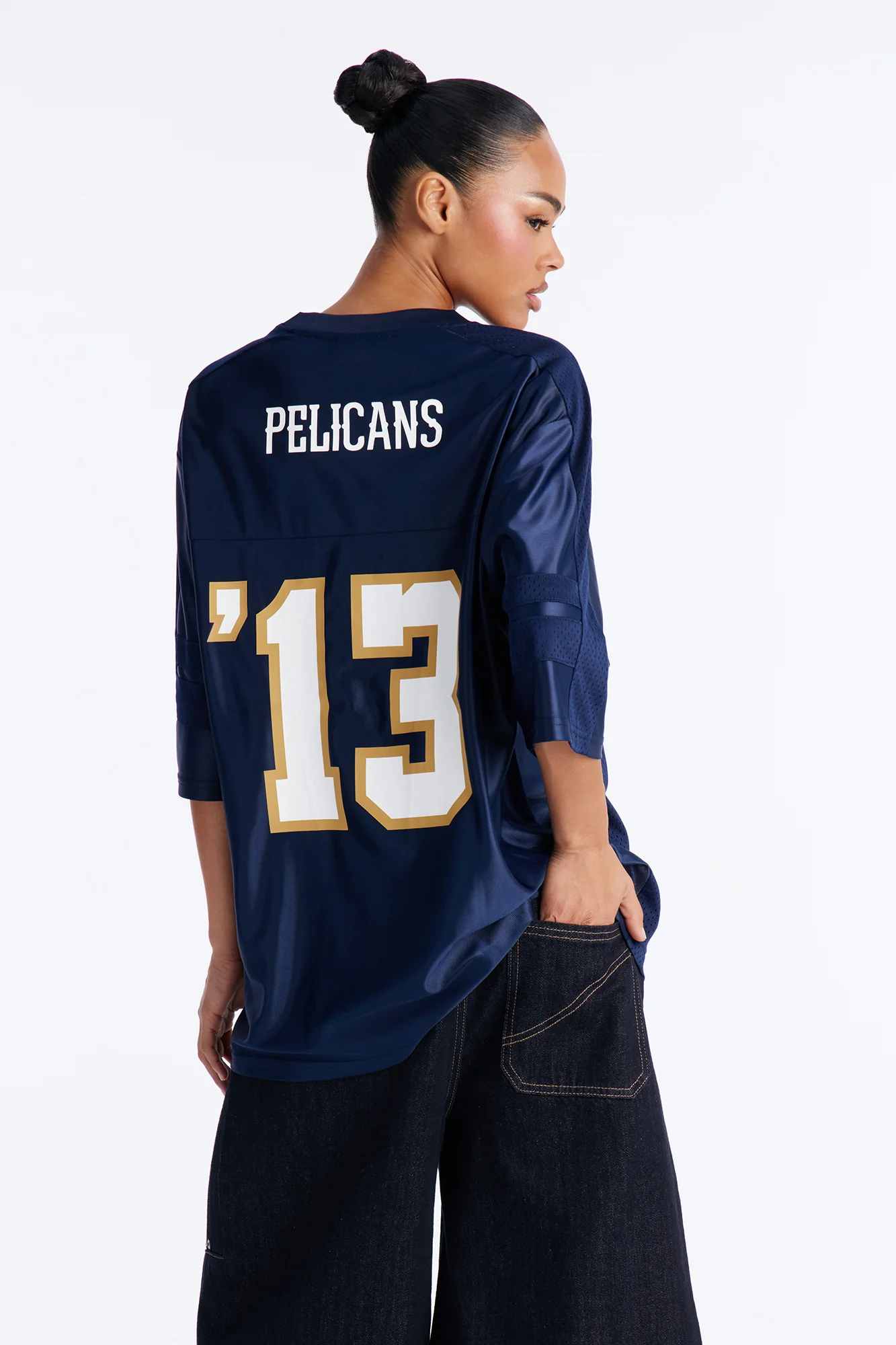 NBA Pelicans Oversized Mesh Tee - Navy - Image 4