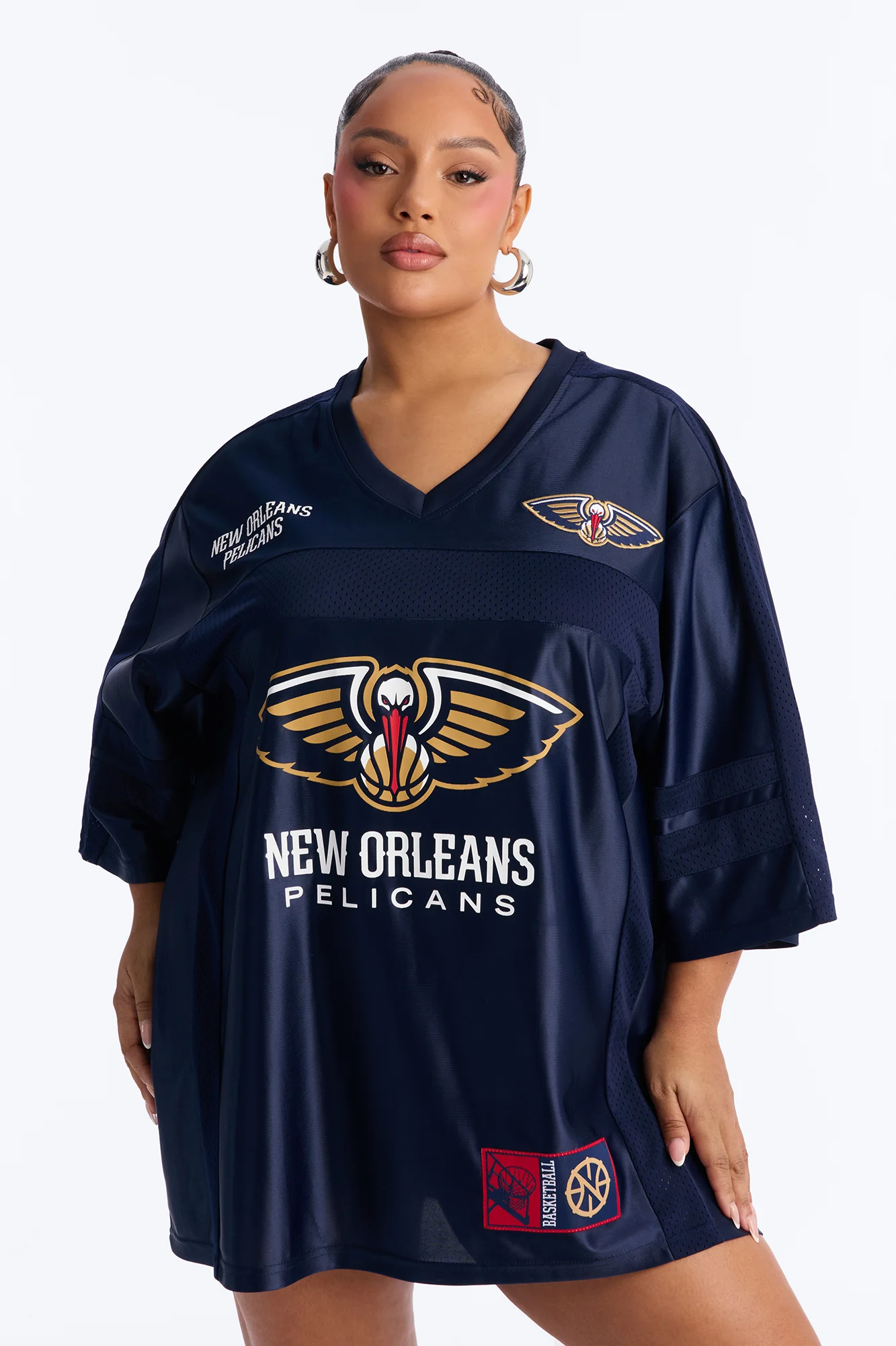 NBA Pelicans Oversized Mesh Tee - Navy - Image 7