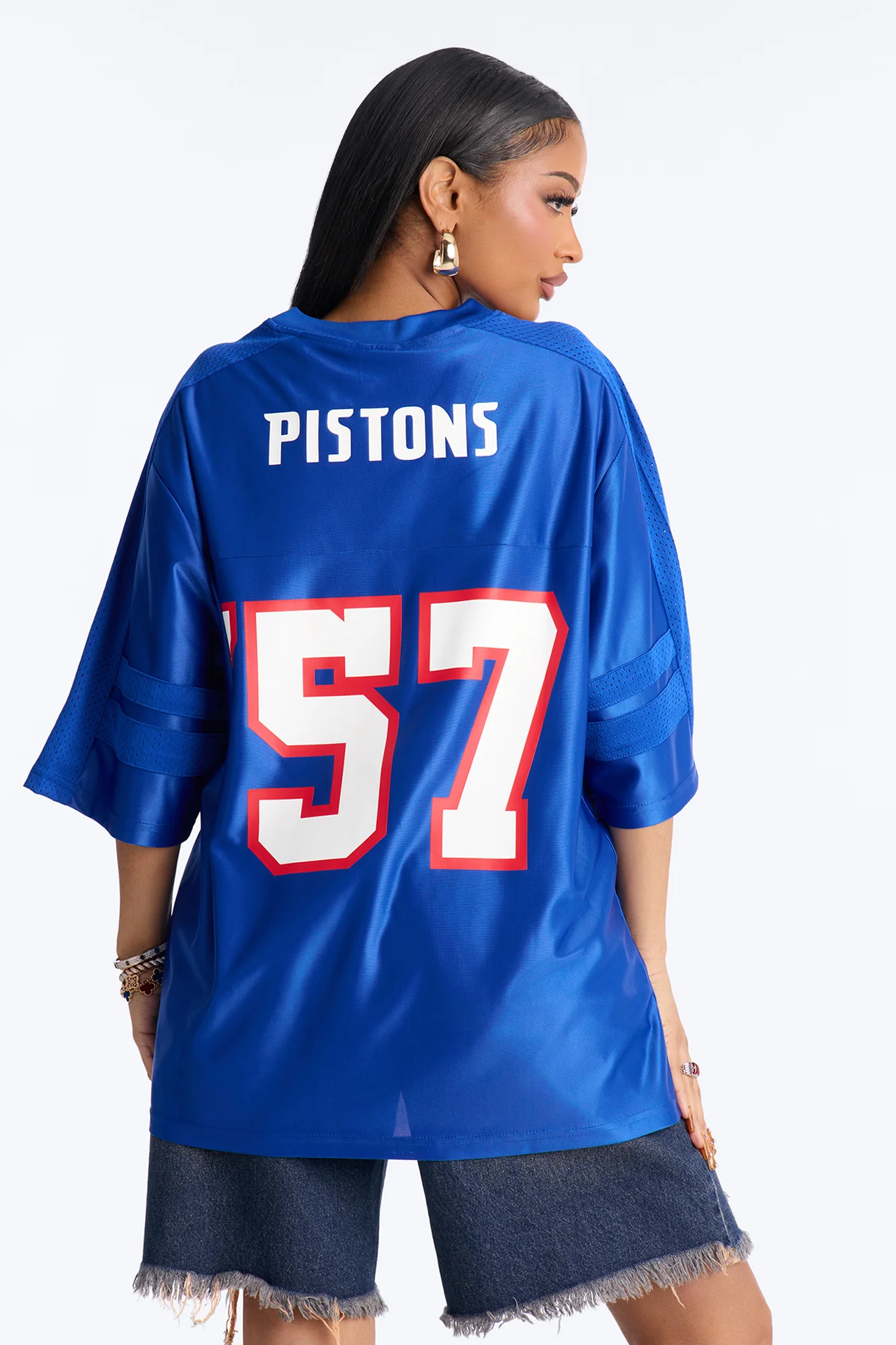 NBA Pistons Oversized Mesh Tee - Royal - Image 5