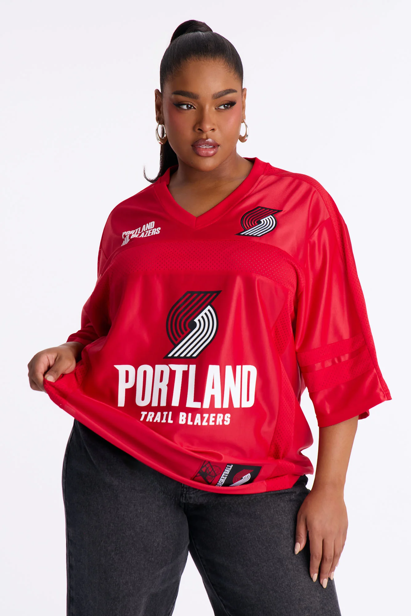 NBA Trailblazers Oversized Mesh Tee - Red - Image 5