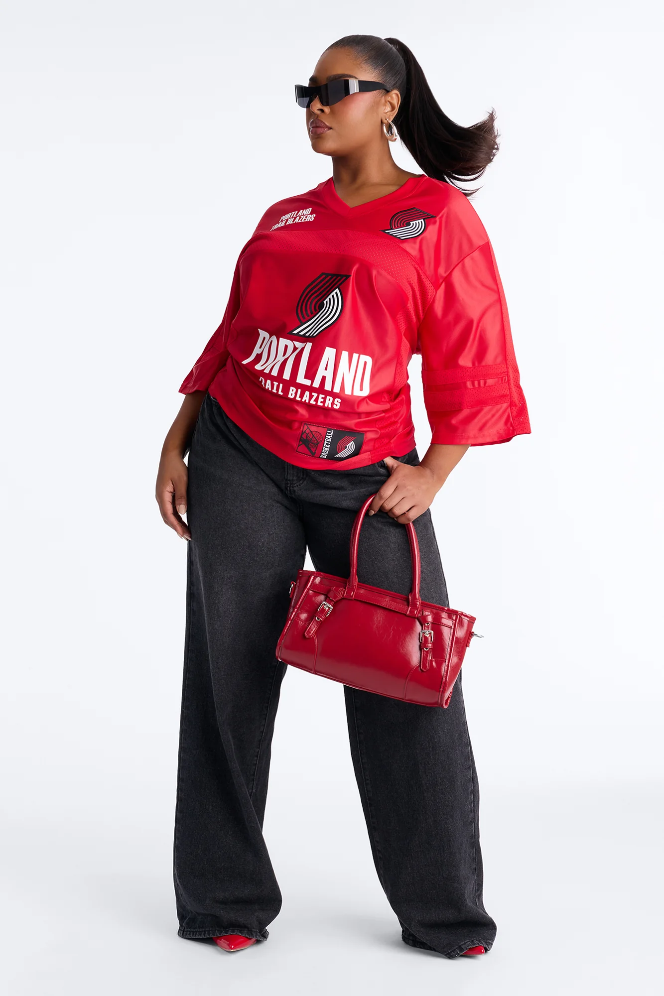 NBA Trailblazers Oversized Mesh Tee - Red - Image 6