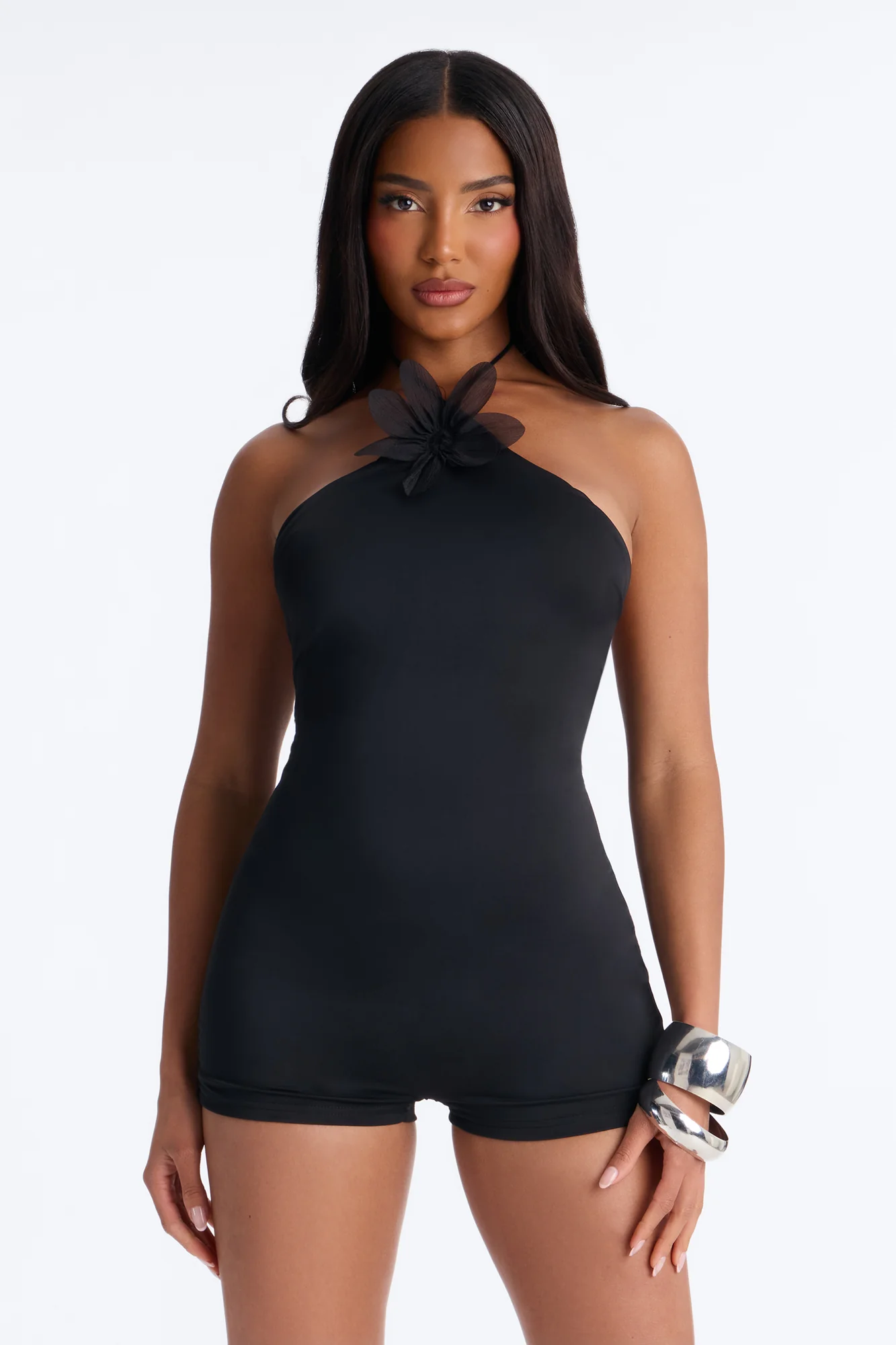 Nella Halter Micro Romper - Black