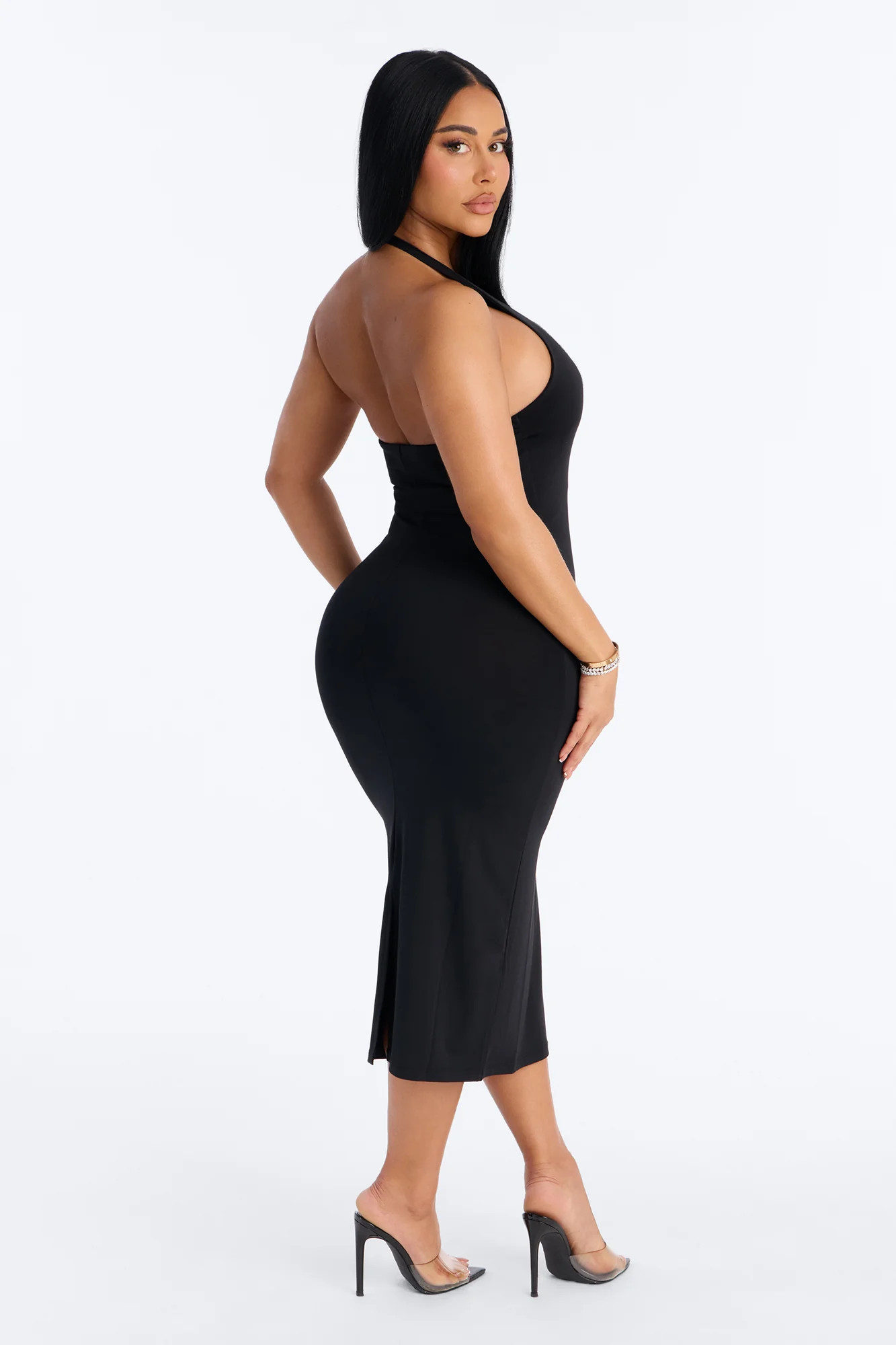 Nellie Double Lined Midi Dress - Black - Image 4