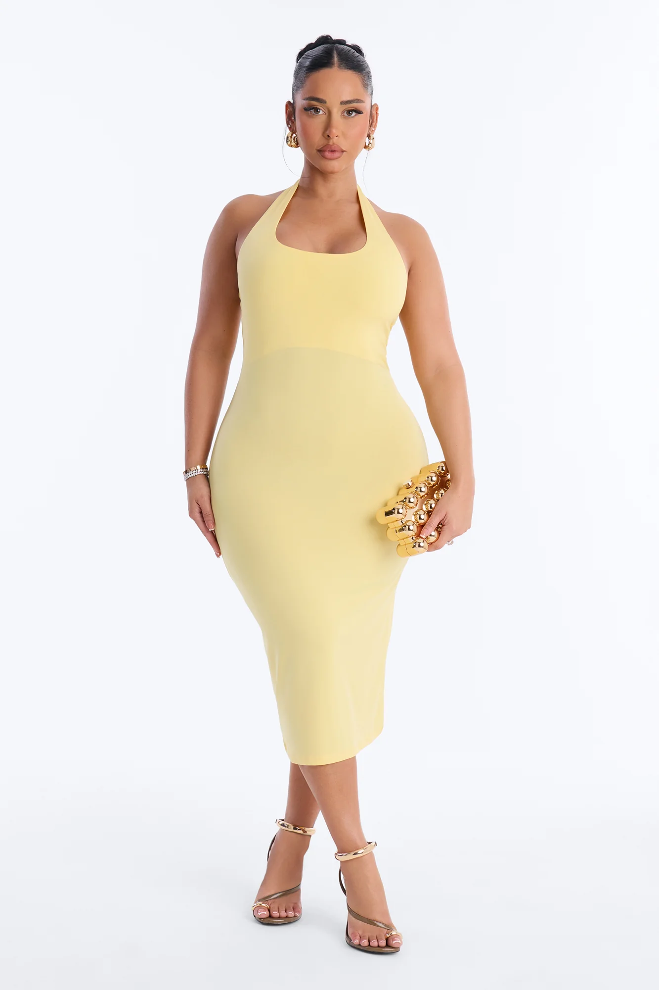 Nellie Double Lined Midi Dress - Butter Yellow - Image 3