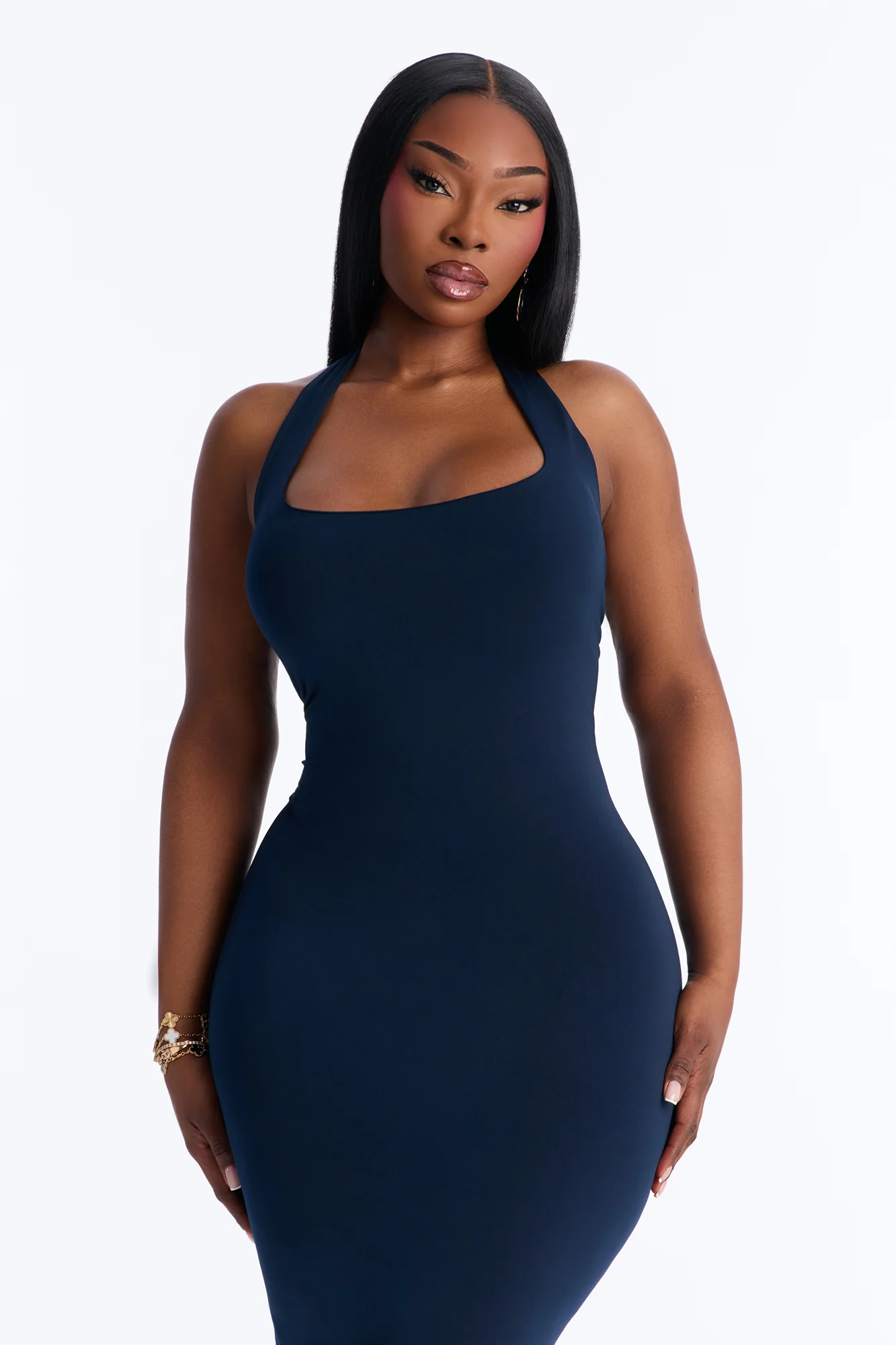 Nellie Double Lined Midi Dress - Navy - Image 5