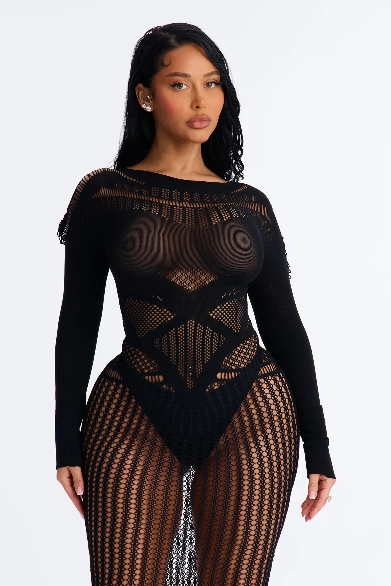 Nellie Knit Bodystocking Dress - Black - Image 2