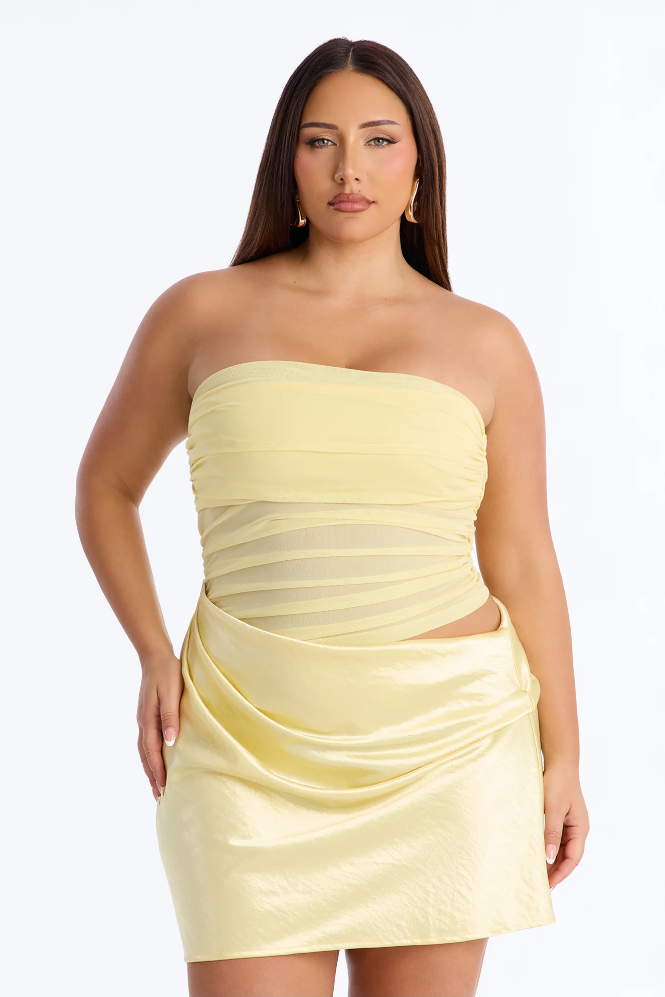 Nellie Strapless Satin Mini Dress - Butter Yellow - Image 6