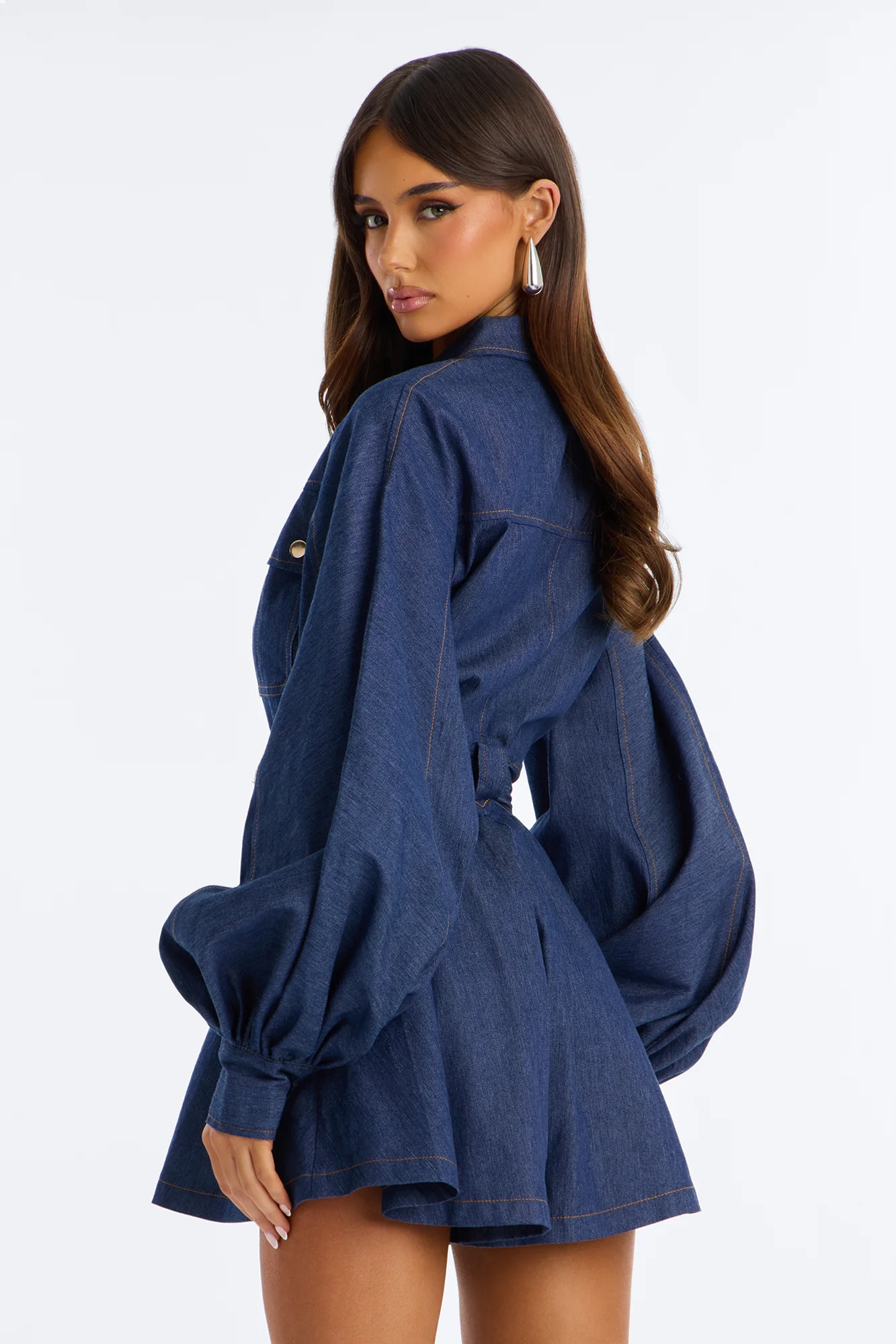 Nelly Belted Denim Romper - Dark Wash - Image 4