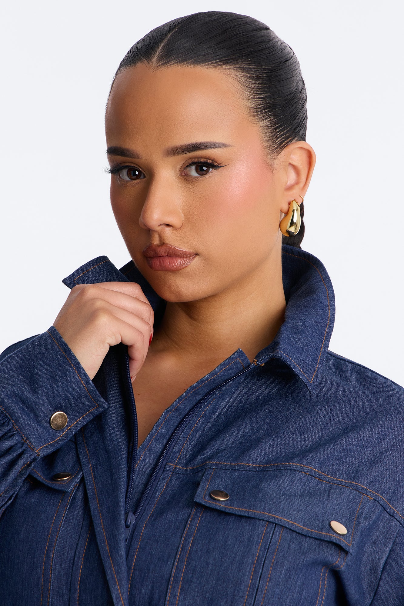 Nelly Belted Denim Romper - Dark Wash - Image 7