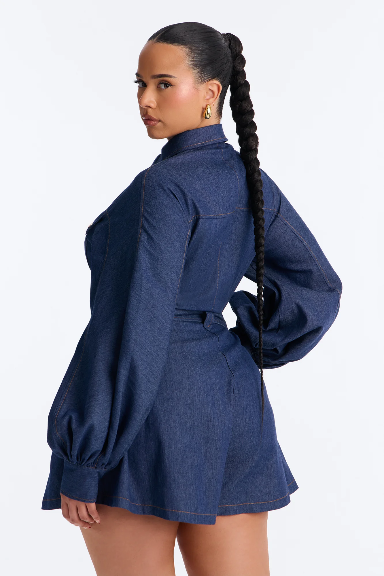 Nelly Belted Denim Romper - Dark Wash - Image 8