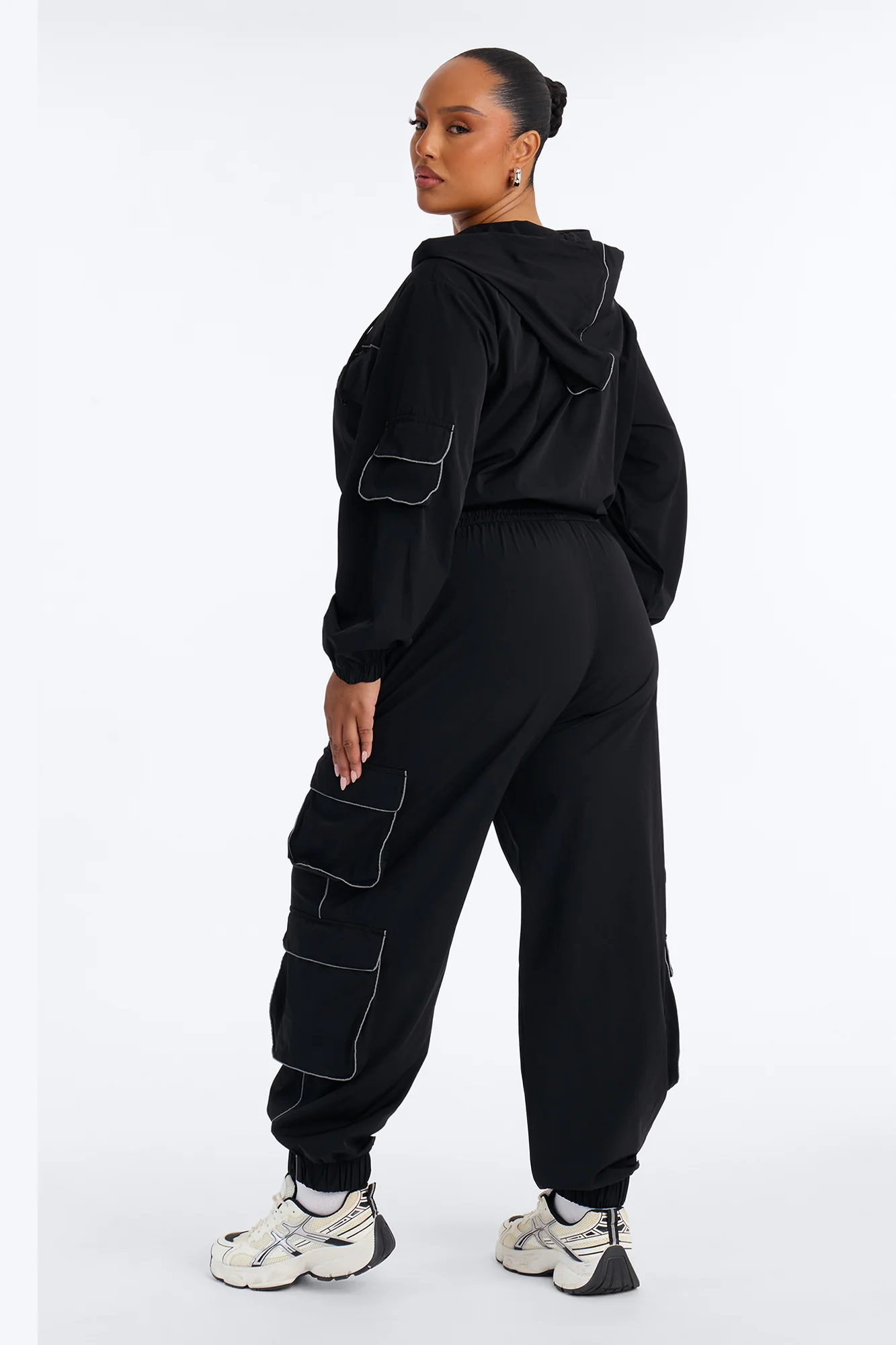Nessa Nylon Cargo Hoodie Jogger Set - Black - Image 10