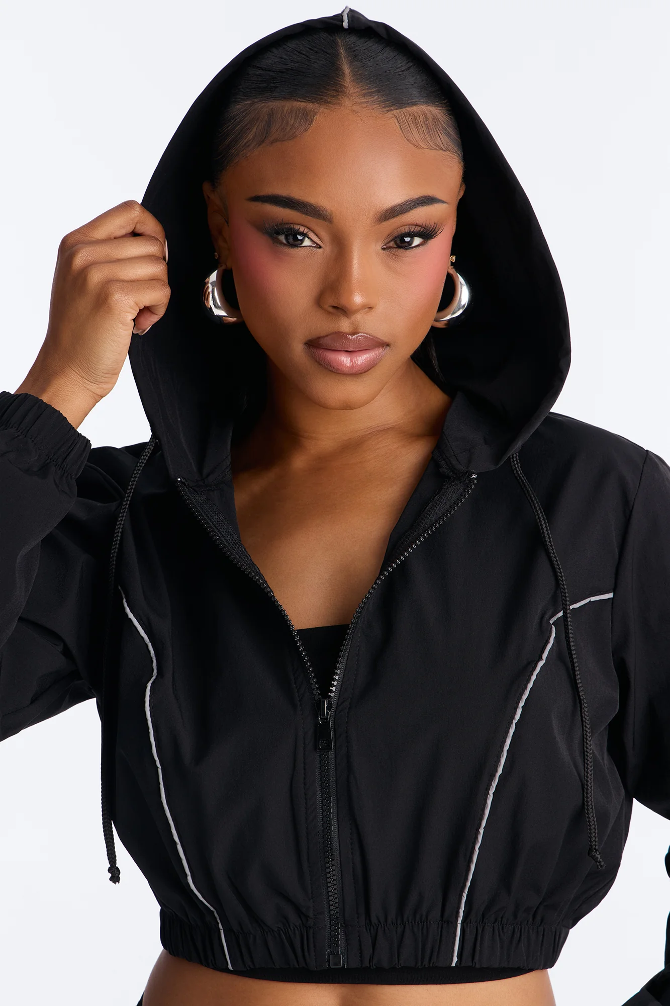 Nessa Nylon Cargo Hoodie Jogger Set - Black - Image 3