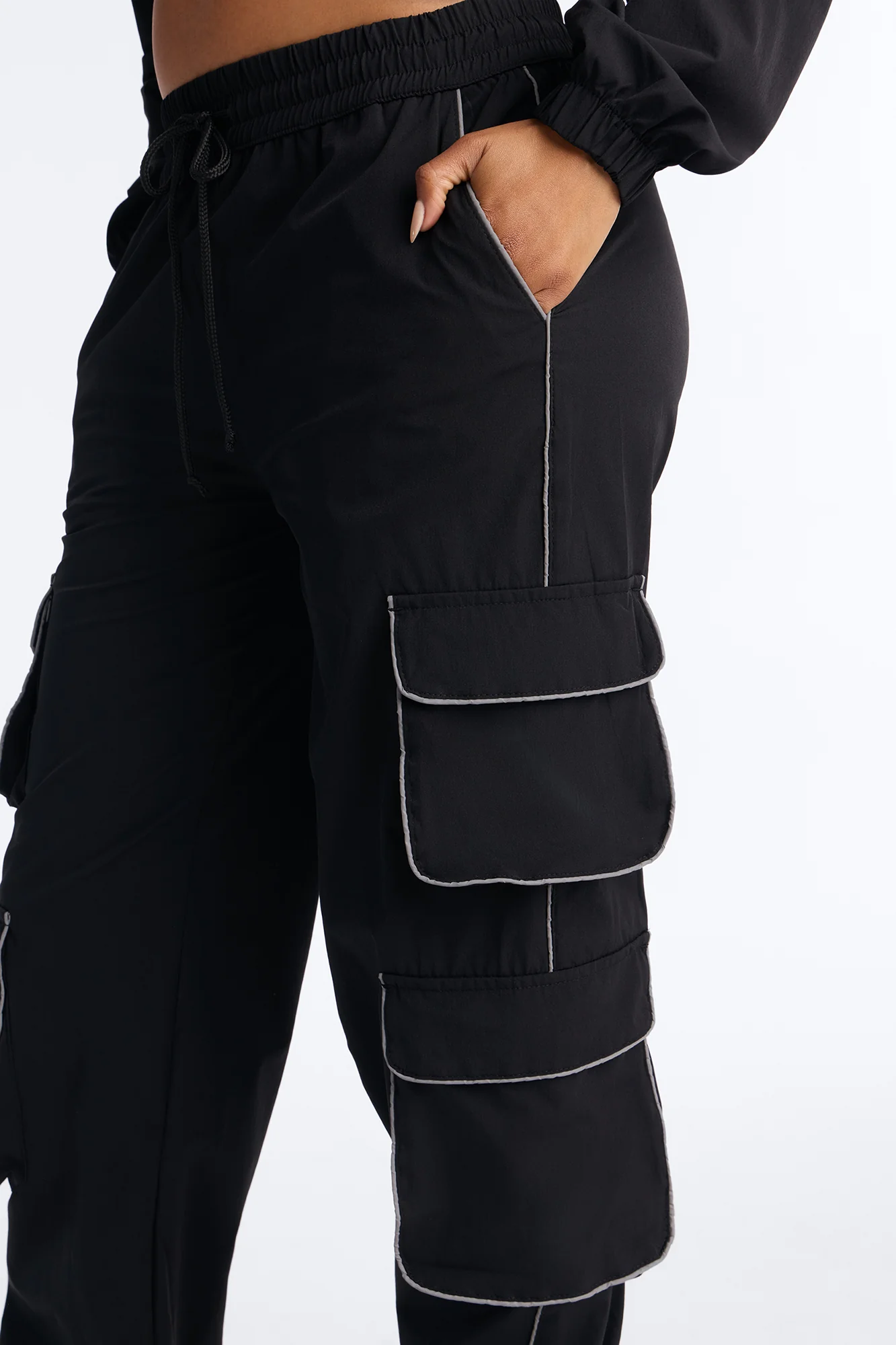 Nessa Nylon Cargo Hoodie Jogger Set - Black - Image 4