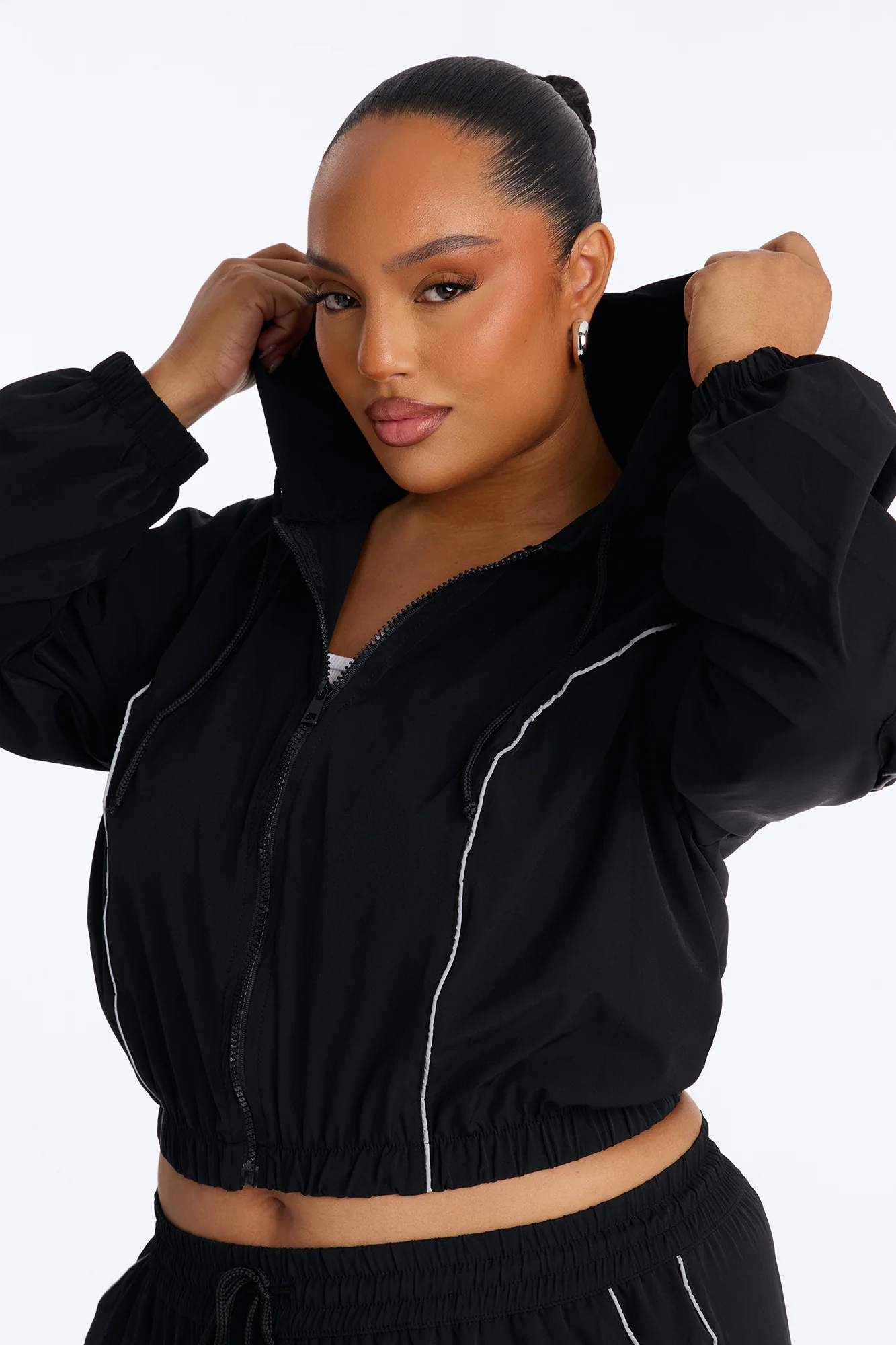 Nessa Nylon Cargo Hoodie Jogger Set - Black - Image 9