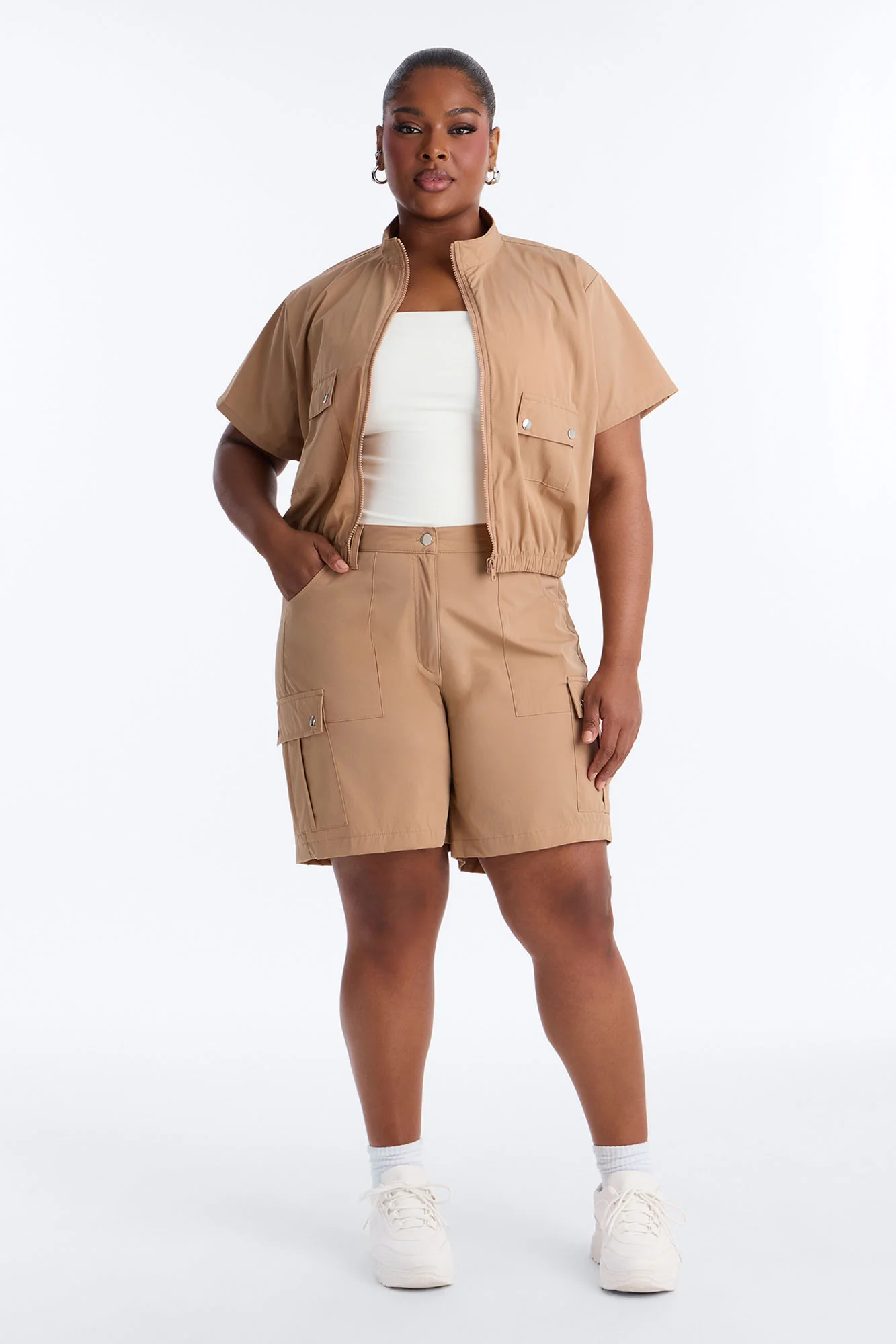 Nessa Nylon Cargo Short Set - Tan - Image 6