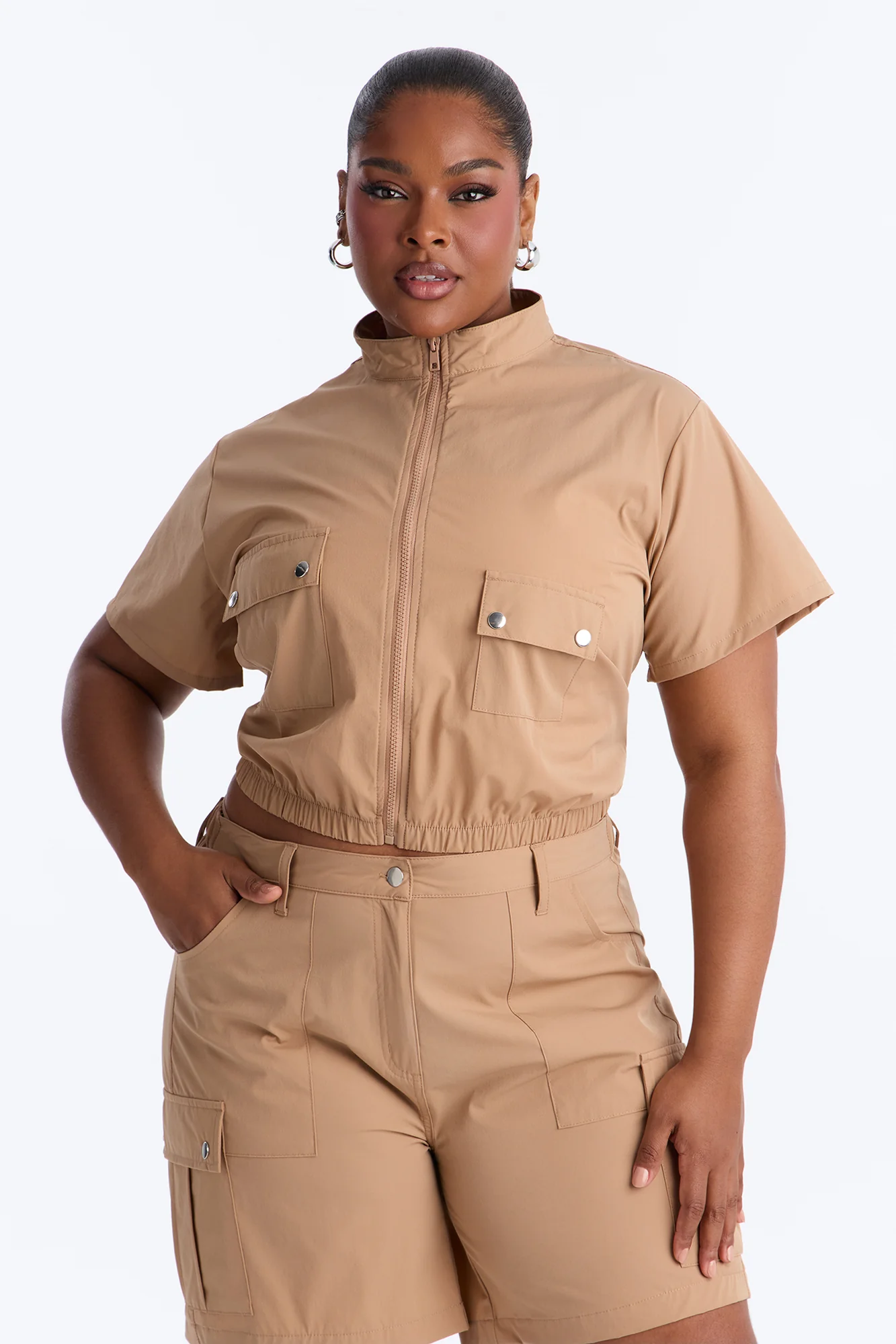 Nessa Nylon Cargo Short Set - Tan - Image 7