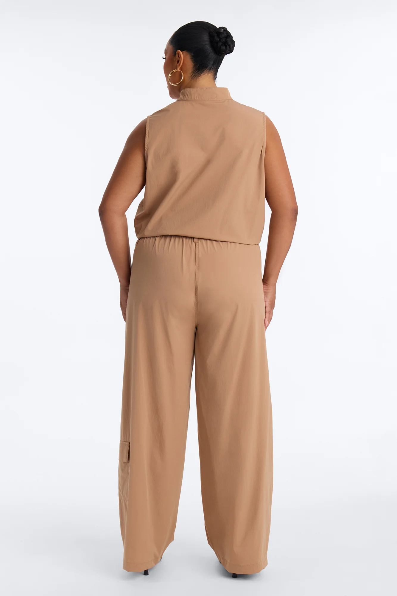 Nessa Nylon Cargo Sleeveless Vest Pant Set - Tan - Image 8
