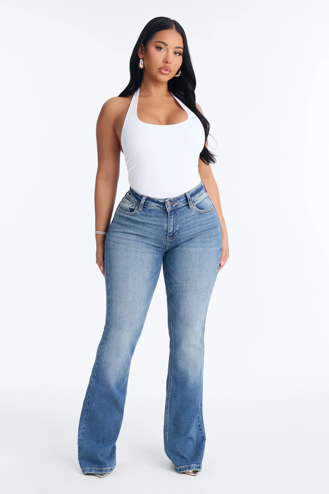 Nevada Mid Rise Stretch Flare Jeans - Medium Wash