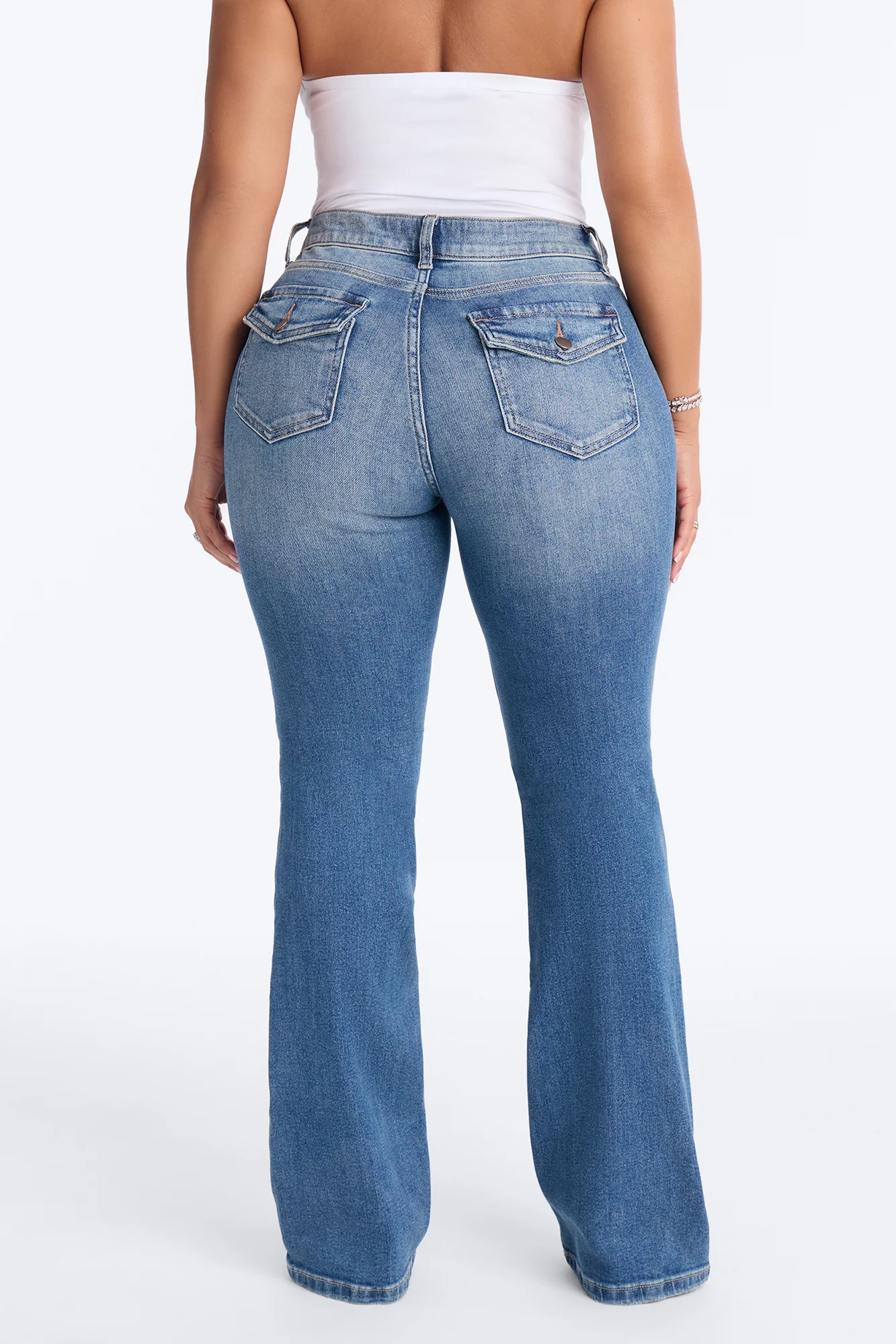 Nevada Mid Rise Stretch Flare Jeans - Medium Wash - Image 4