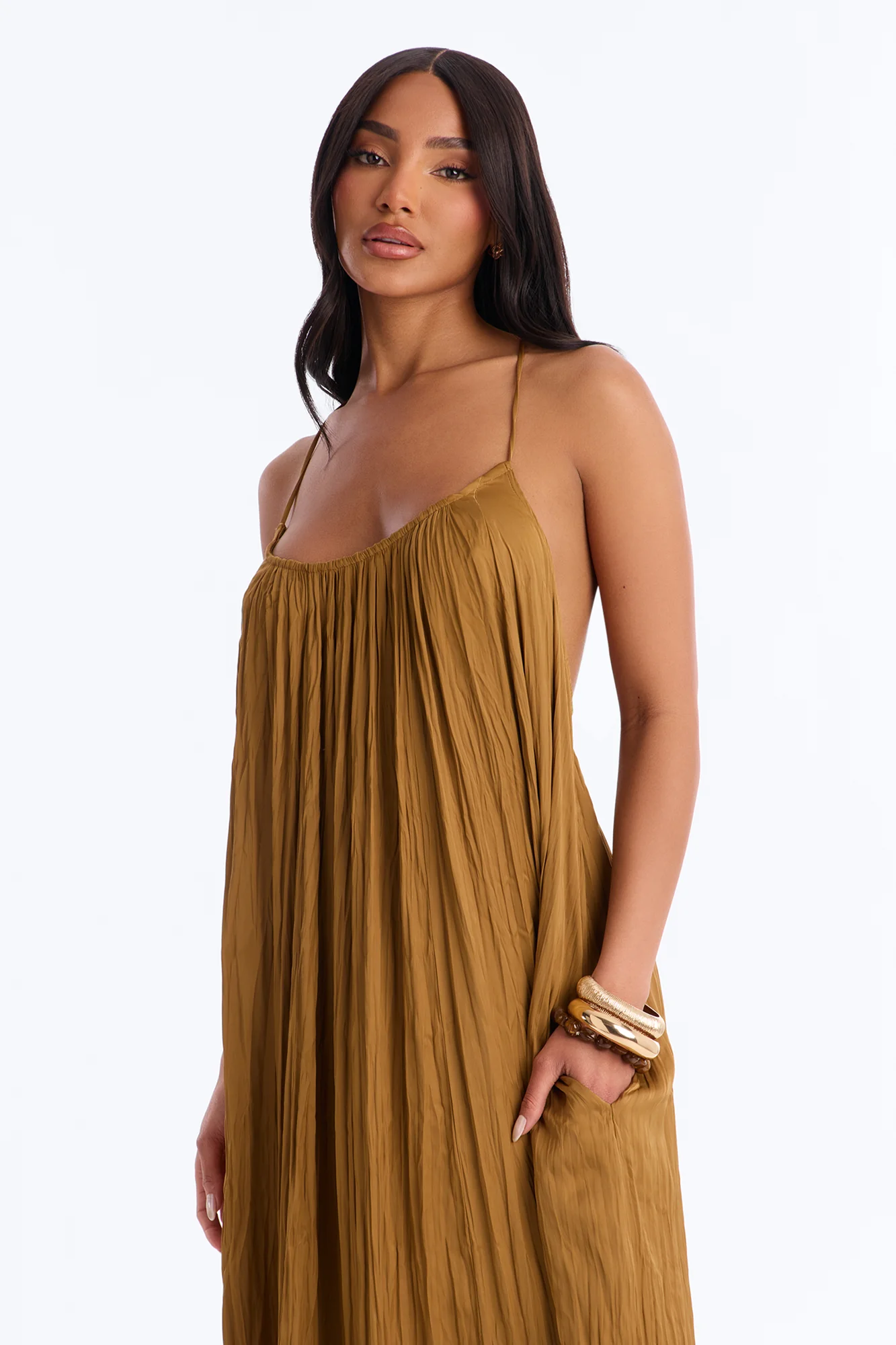 Never Average Plisse Maxi Dress - Gold - Image 2