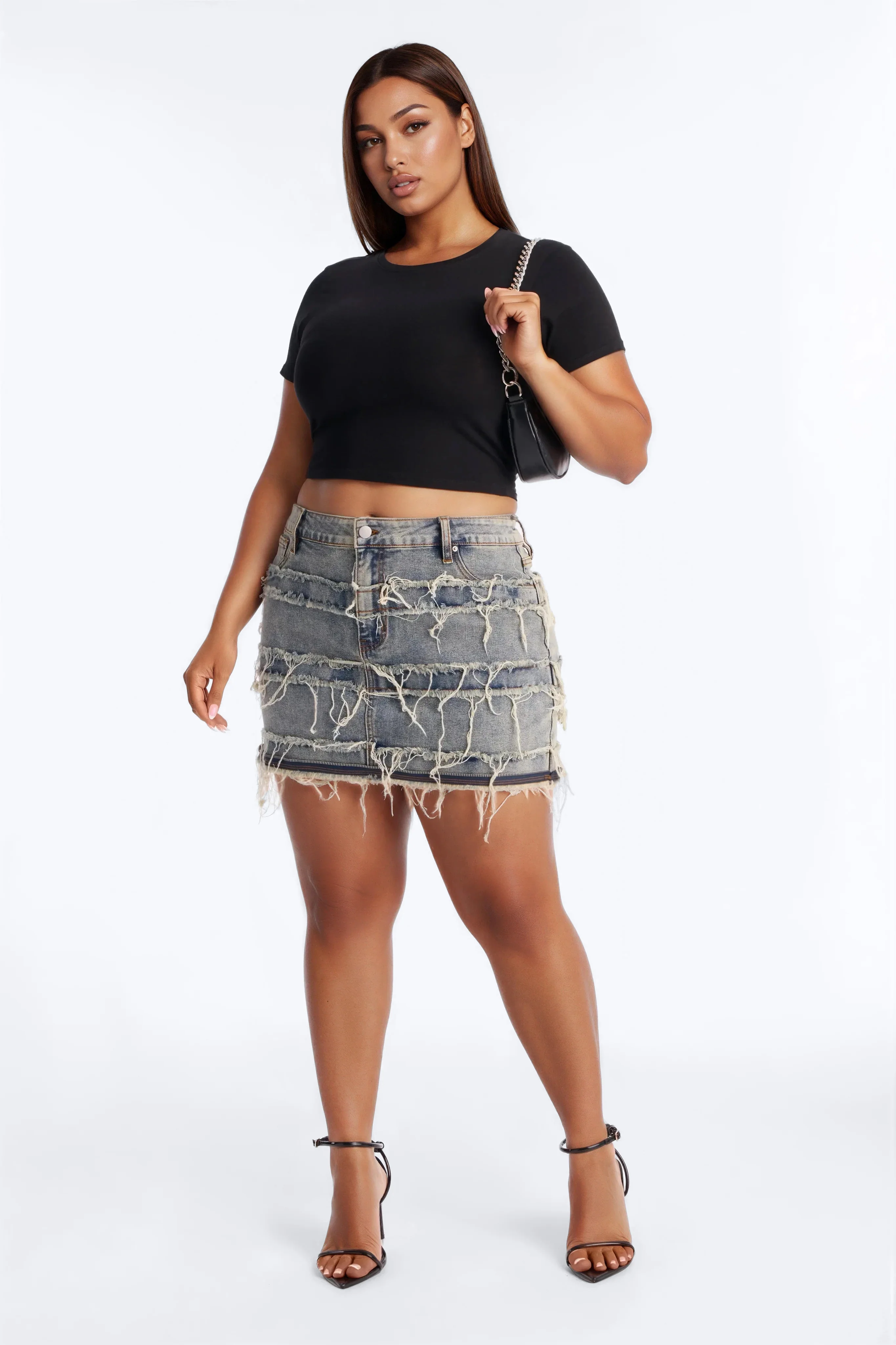Never Be Tamed Distressed Denim Micro Mini Skirt - Vintage Wash - Image 5