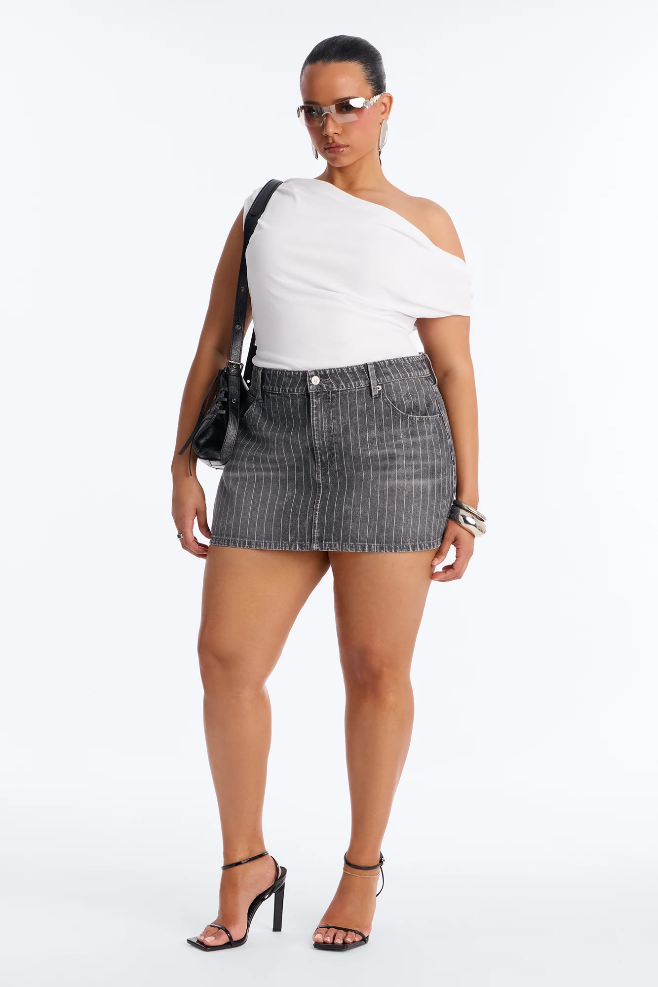 Never Last Pinstripe Denim Mini Skirt - Grey - Image 4