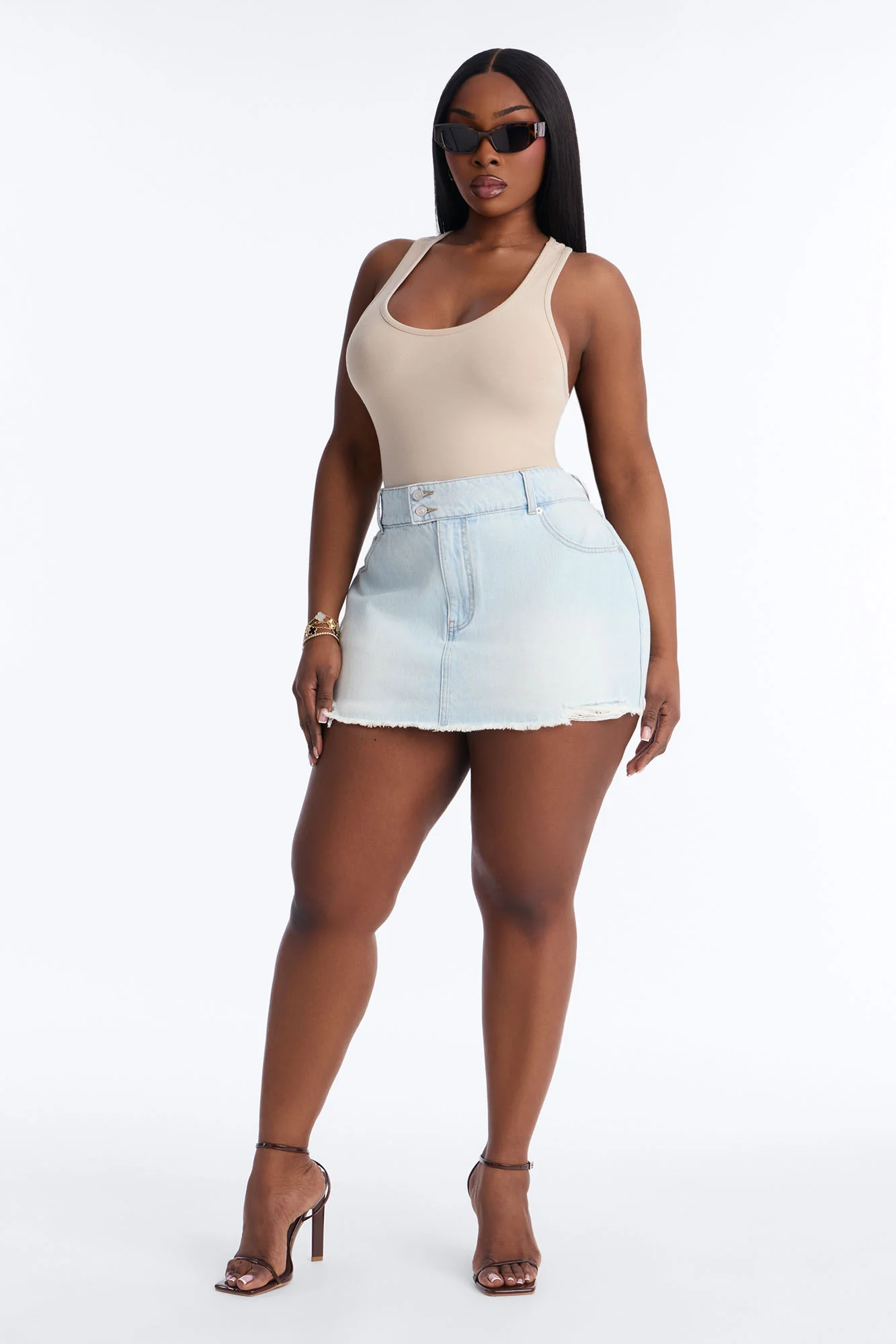 Never Promised Destructed Denim Mini Skort - Light Wash - Image 4