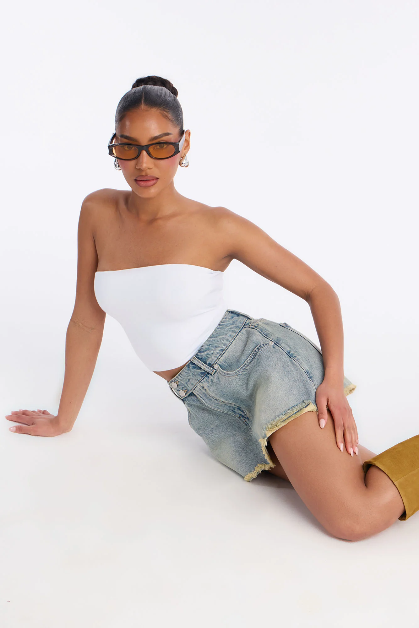Never Promised Destructed Denim Mini Skort - Vintage Wash - Image 2