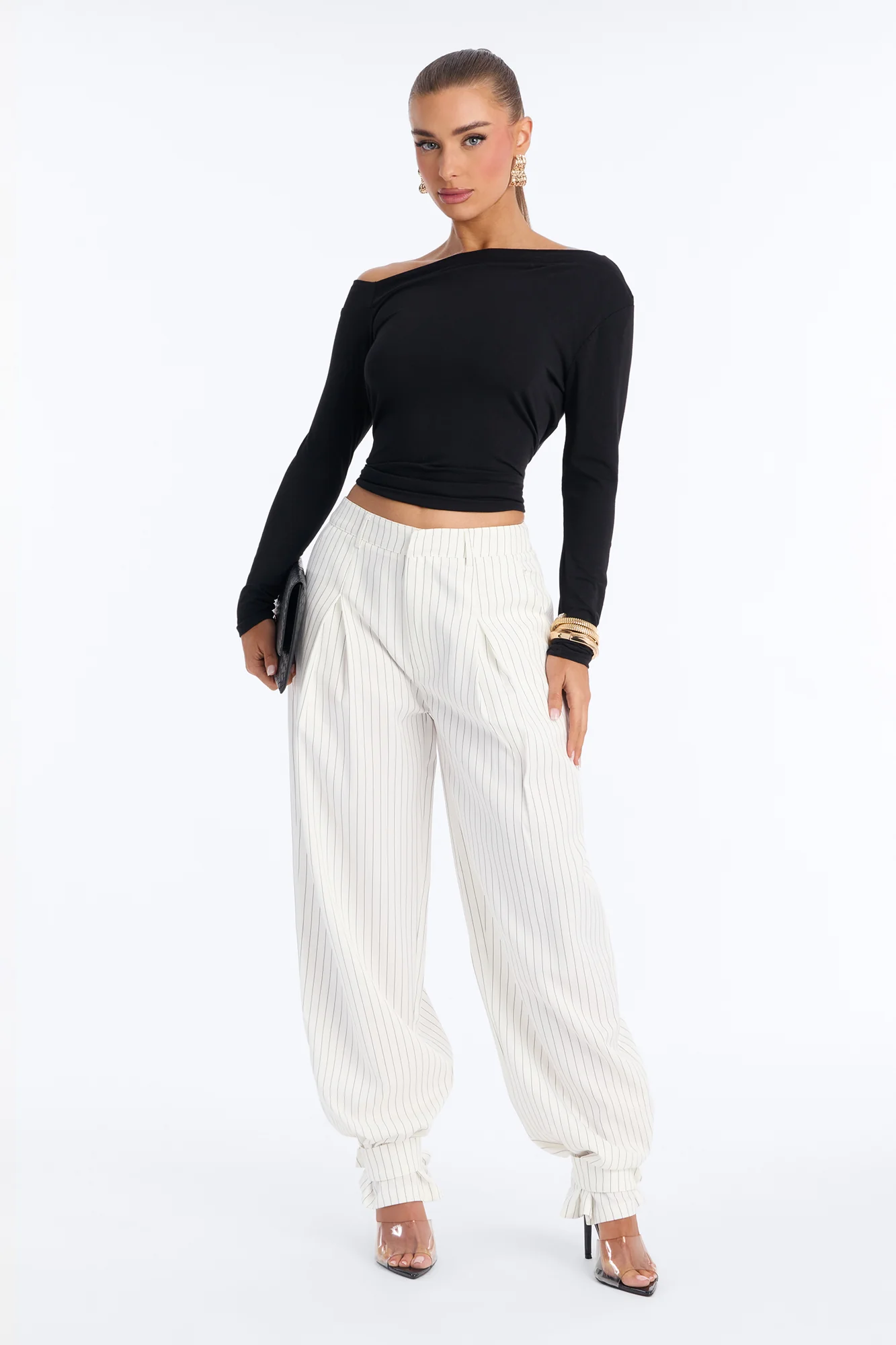 Never Settle Pinstripe Adjustable Cuff Trouser Pants 33″ - Ivory