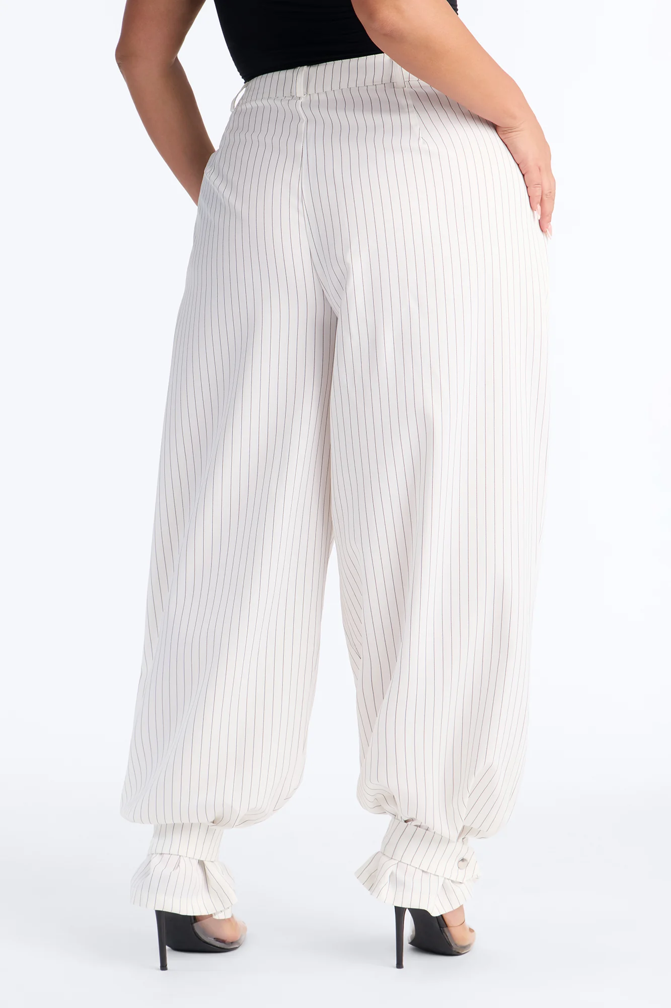Never Settle Pinstripe Adjustable Cuff Trouser Pants 33″ - Ivory - Image 8