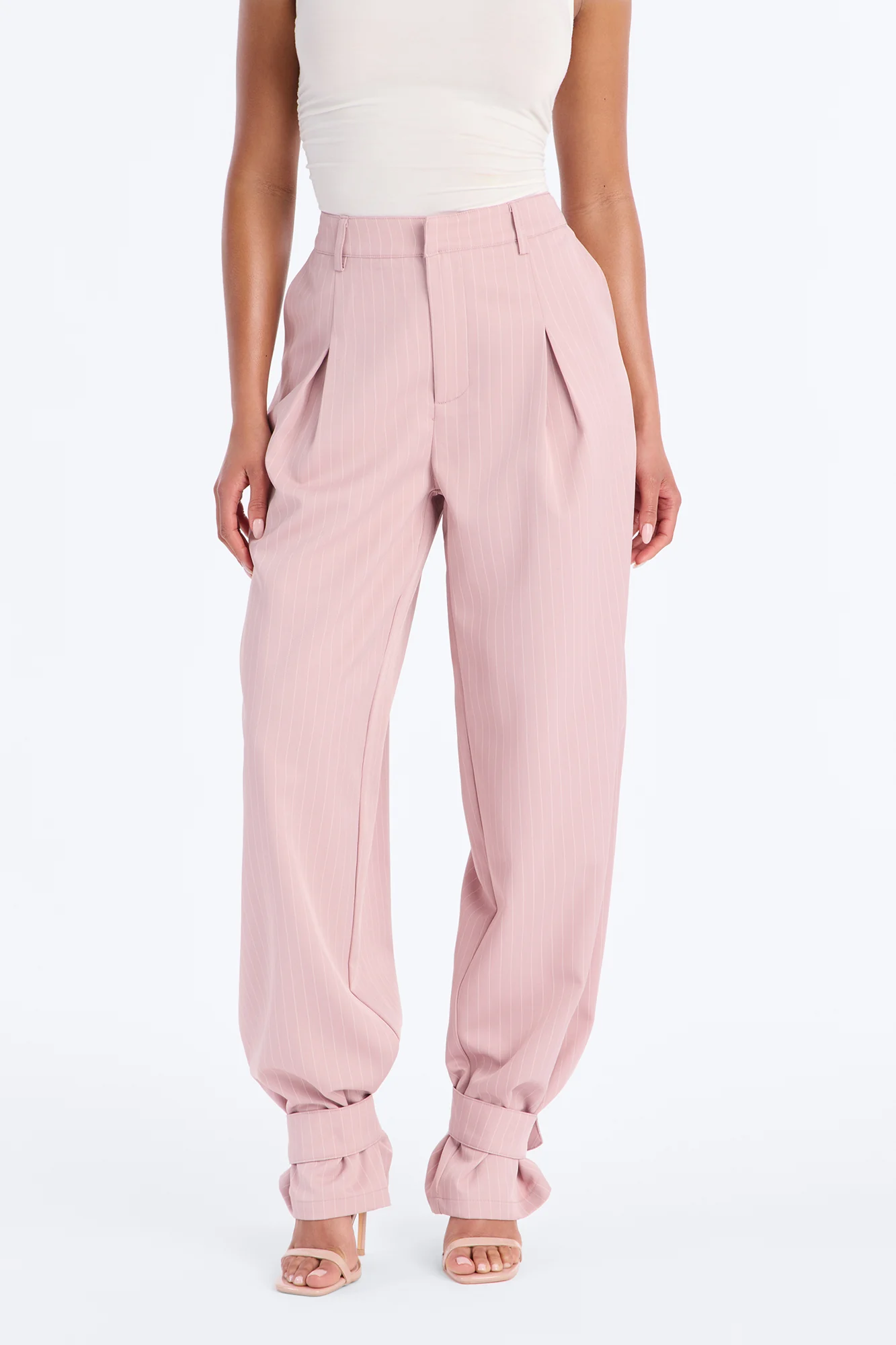 Never Settle Pinstripe Adjustable Cuff Trouser Pants 33″ - Rose - Image 2