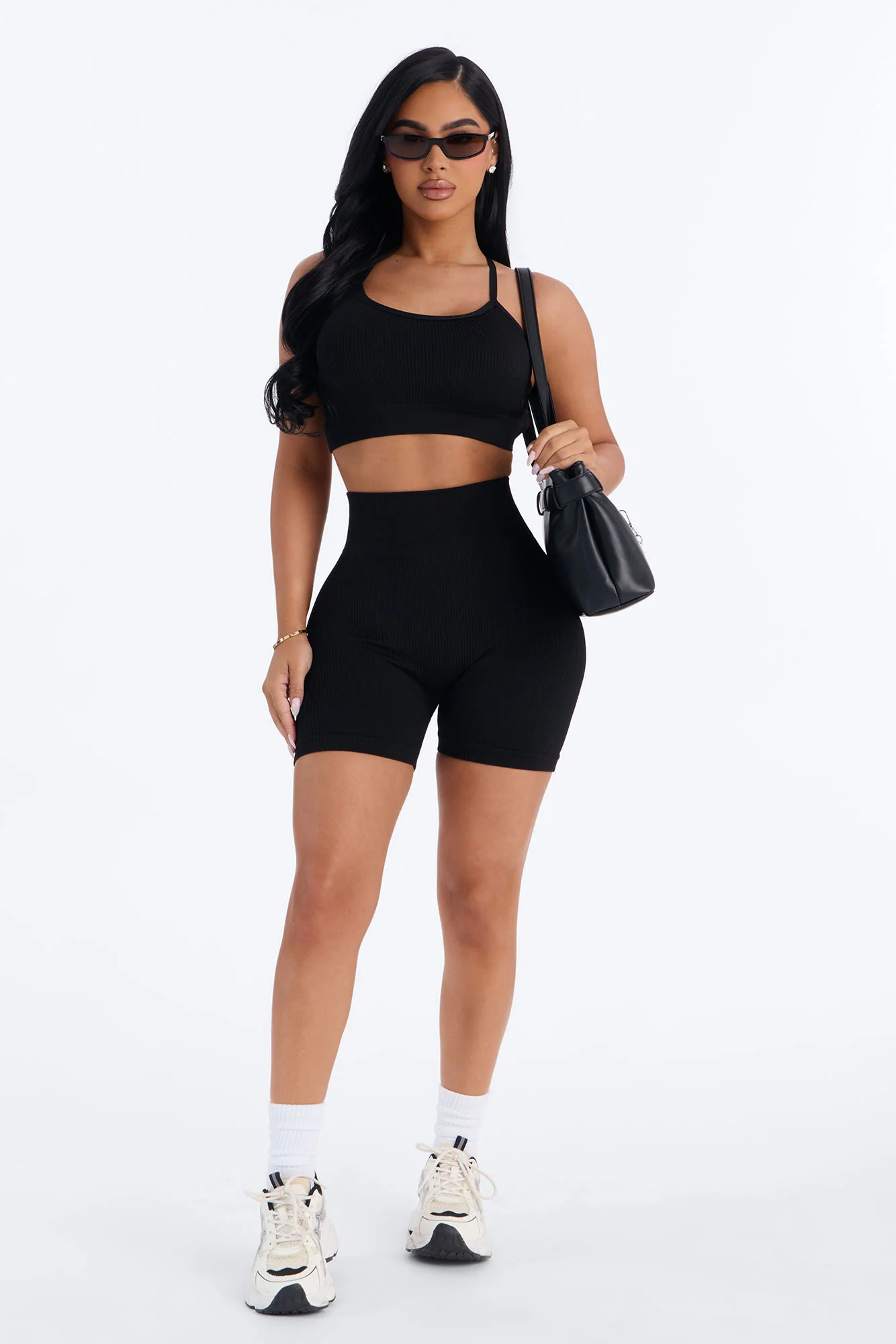 Never Settle Seamless Sports Bra Biker Short Set - Black